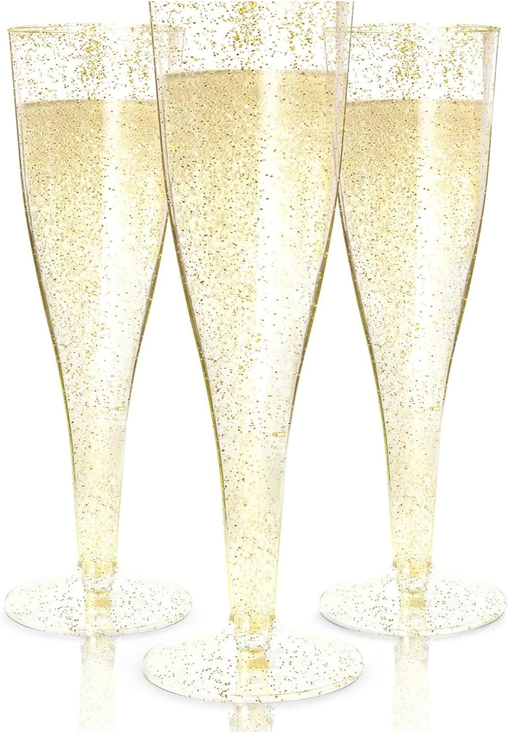 Prestee 24 Plastic Champagne Flutes - Gold Disposable Cocktail Glasses