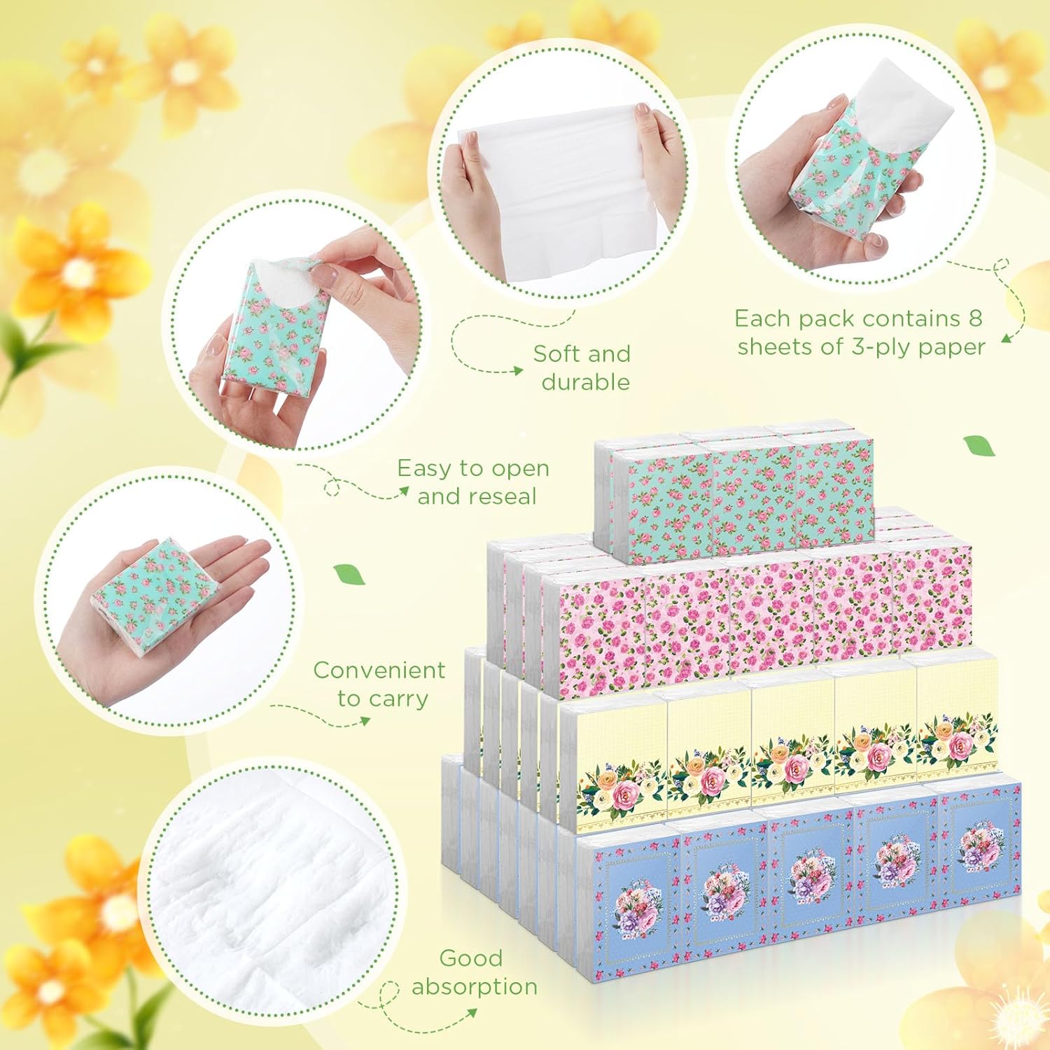 Faccito 50 Pcs Tea Party Floral Tissues 3 Ply