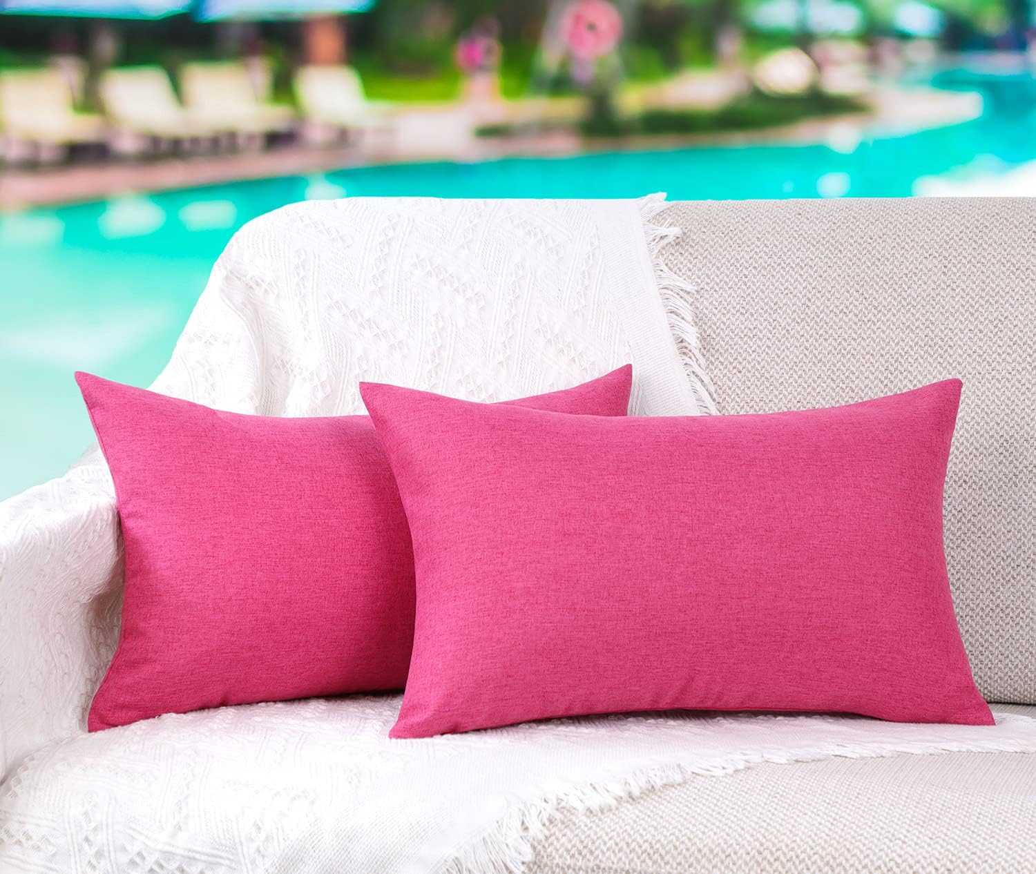 4TH Emotion Waterproof Throw Pillow Covers 12x20 Inch Rose Red Pack of 2
