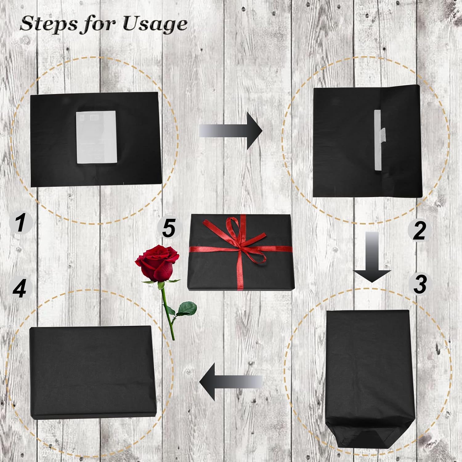 100 Sheets Black Tissue Paper 14x20 Inches for Wrapping and Crafts