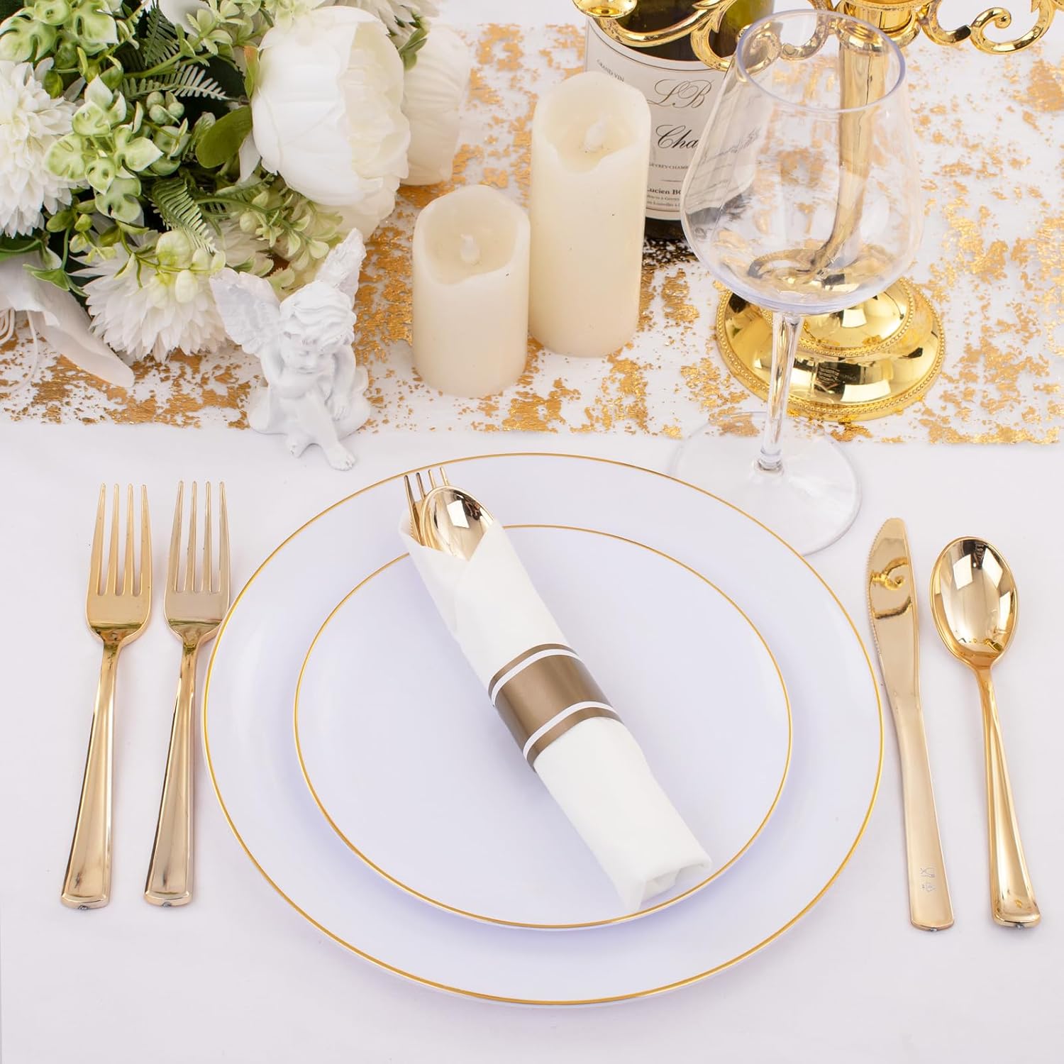 Supernal 120 Piece Gold Plastic Cutlery Set with Napkins
