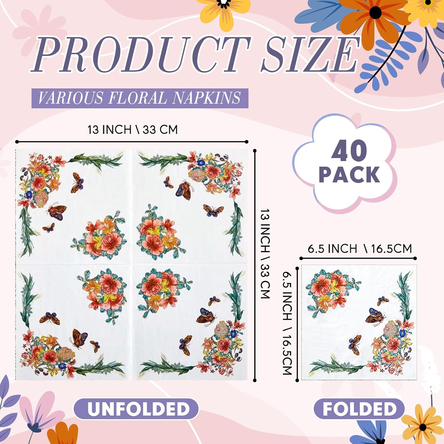 Crtiin 40 Pack Decoupage Napkins Assorted Floral