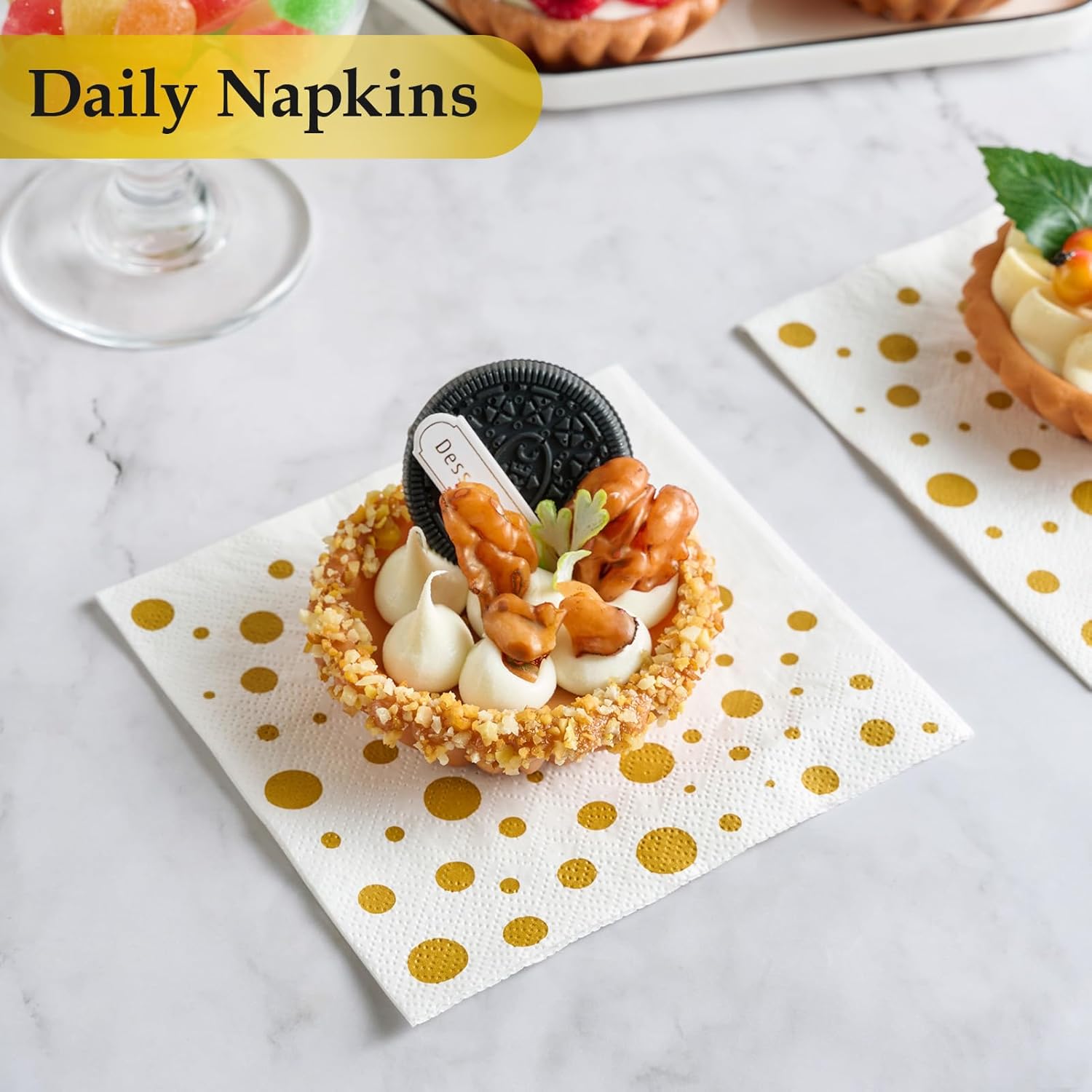 Vplus 200 Pack Gold Cocktail Napkins 3 Ply