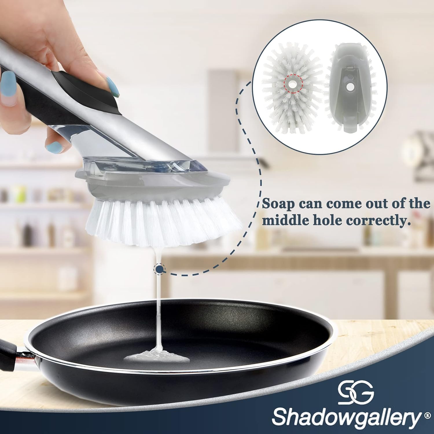Shadowgallery Palm Brush Refill - 1 Count White PlasticNylon Bristles Plastic Handle Dish Utensils