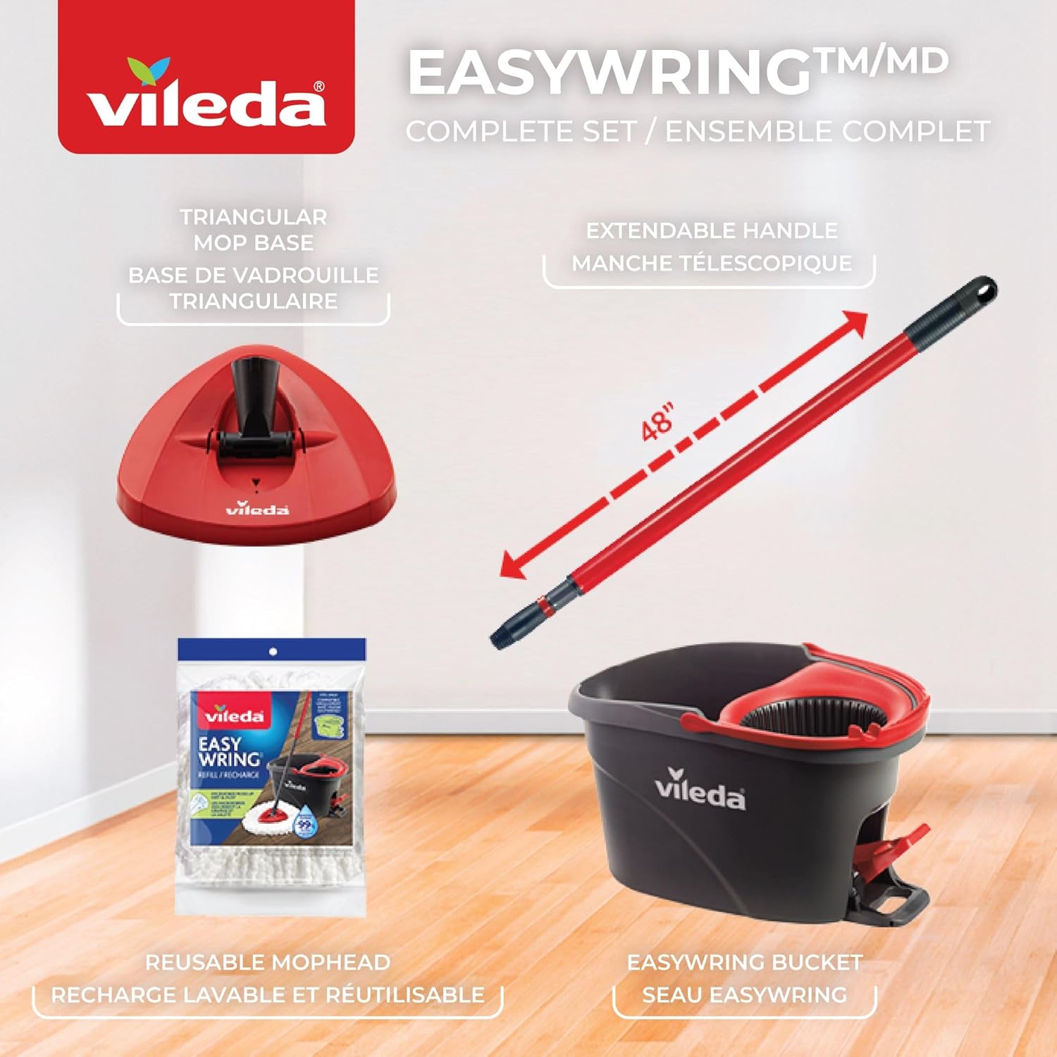 Vileda EasyWring Microfiber Spin Mop and Bucket Floor Cleaning System