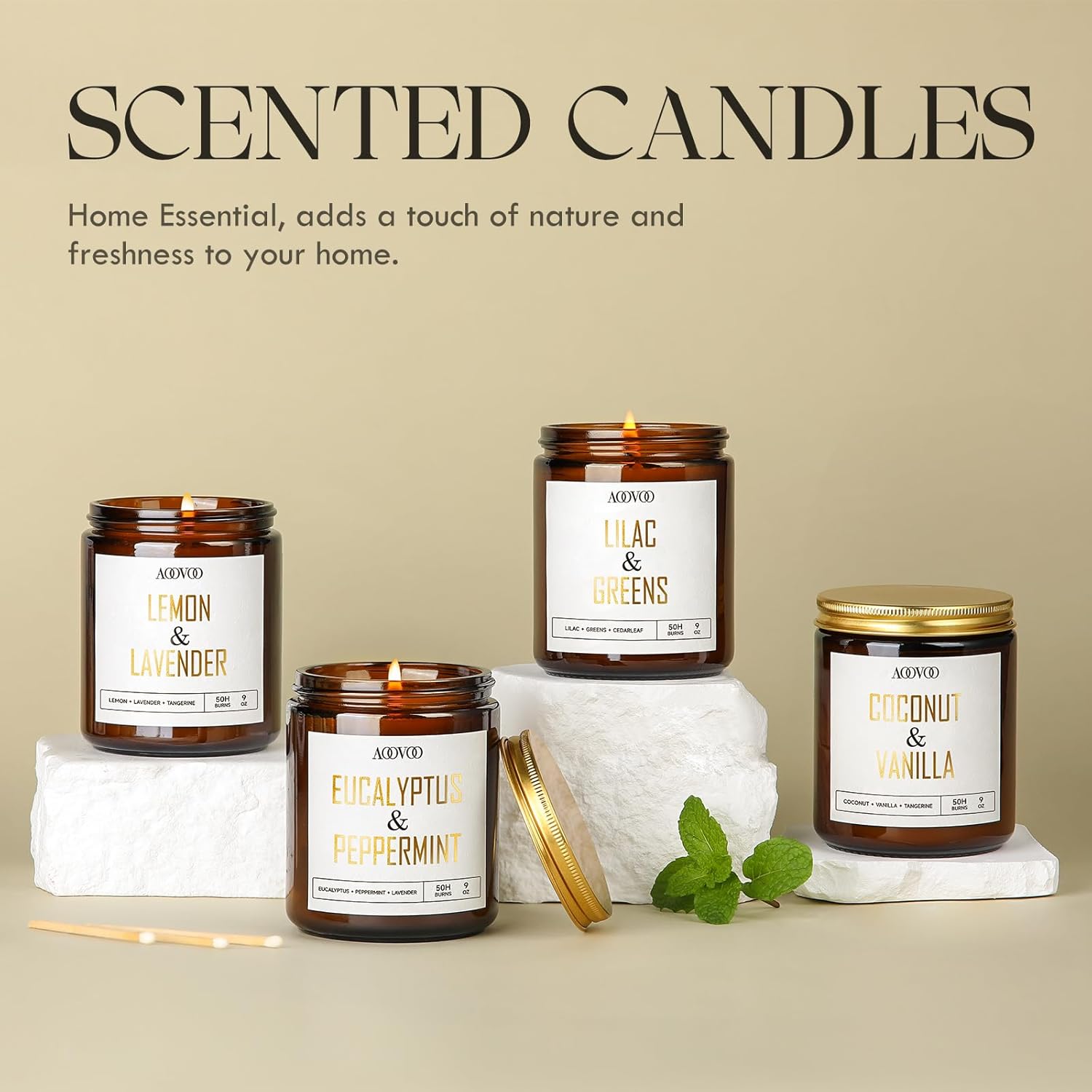 AOOVOO Coconut Vanilla Candles 9 oz Aromatherapy Soy Candles