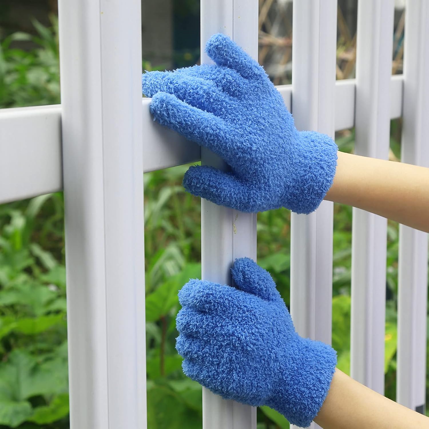 Evridwear Microfiber Dusting Gloves 2 Pairs Blue Pink