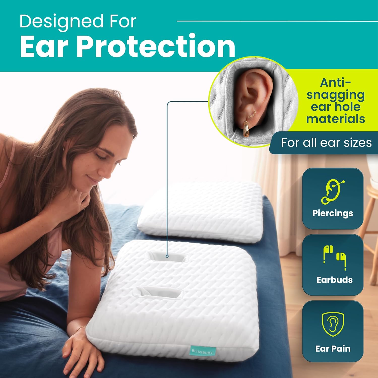 BLISSBURY Ear Pillow with Hole for Ear Piercing Comfort