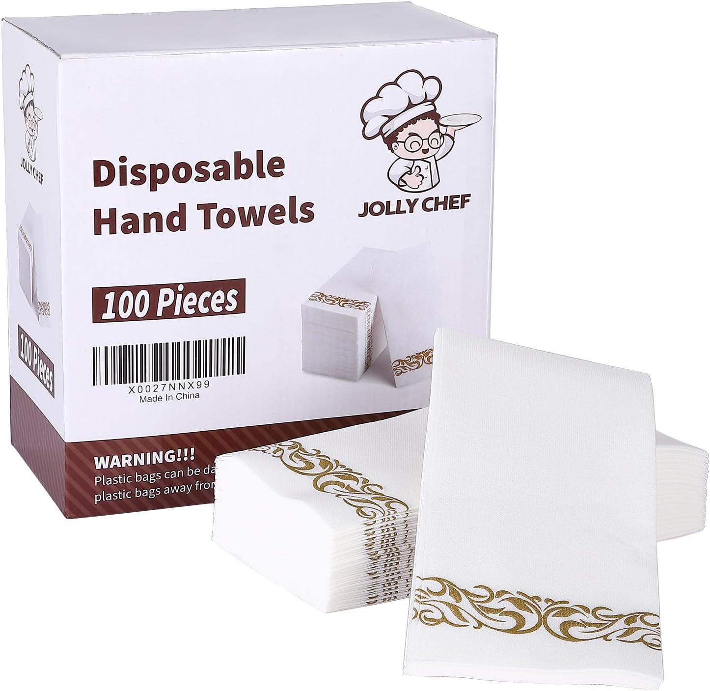 JOLLY CHEF 100 Gold and White Disposable Napkins