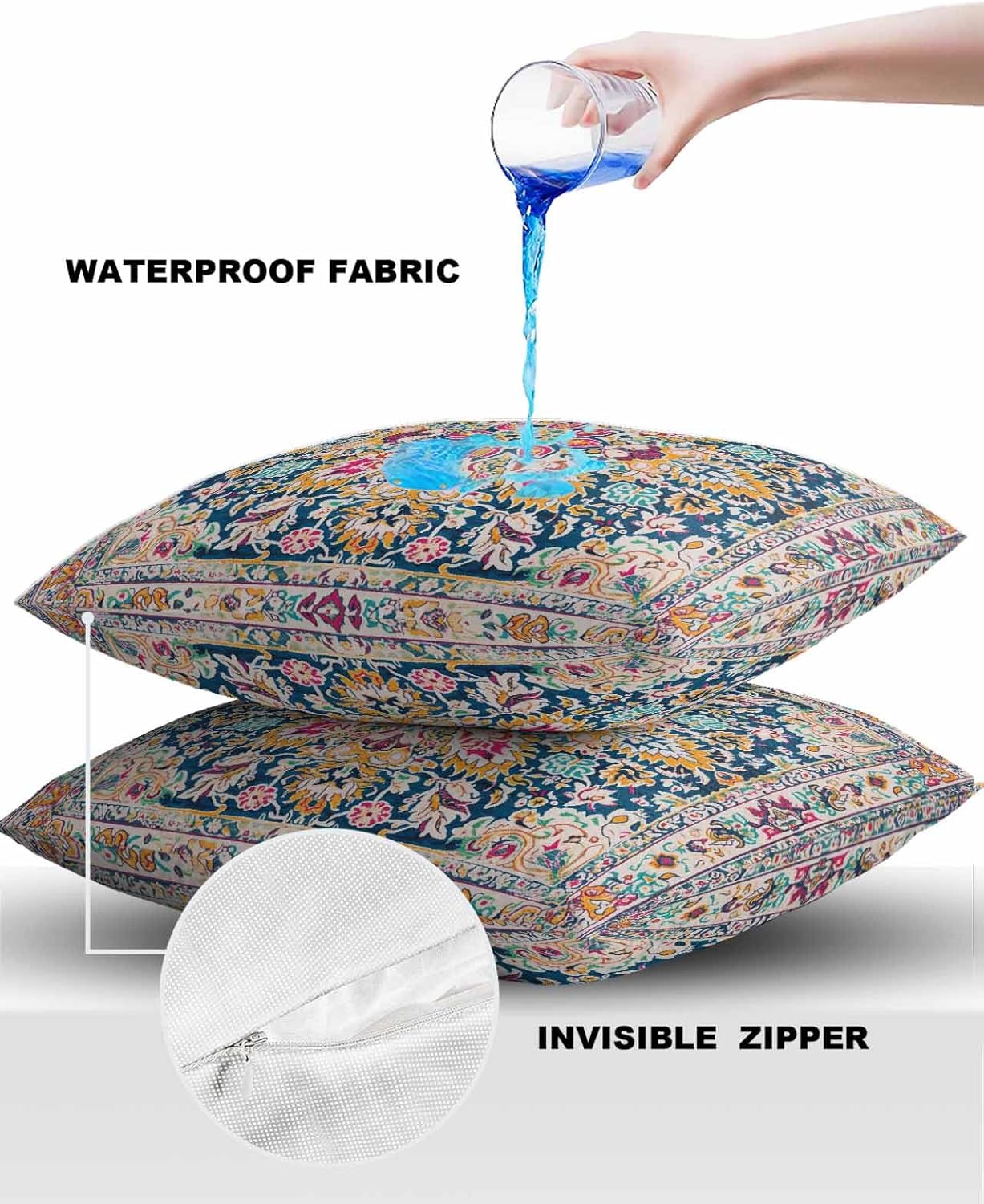YOKOU Outdoor Waterproof Pillow Covers Floral Pattern Pack of 2