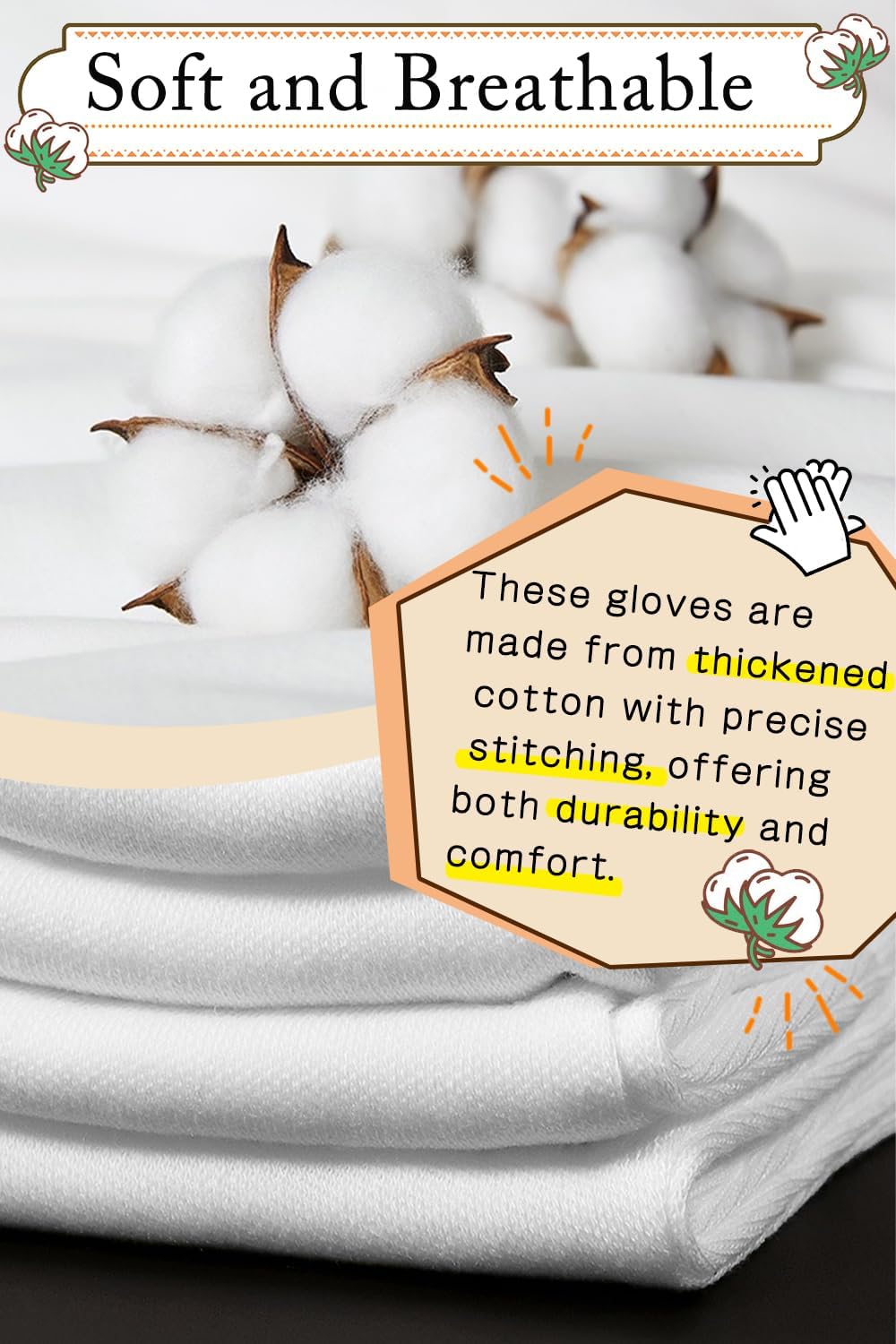 24 Pcs White Cotton Gloves for Dry Hands and Eczema