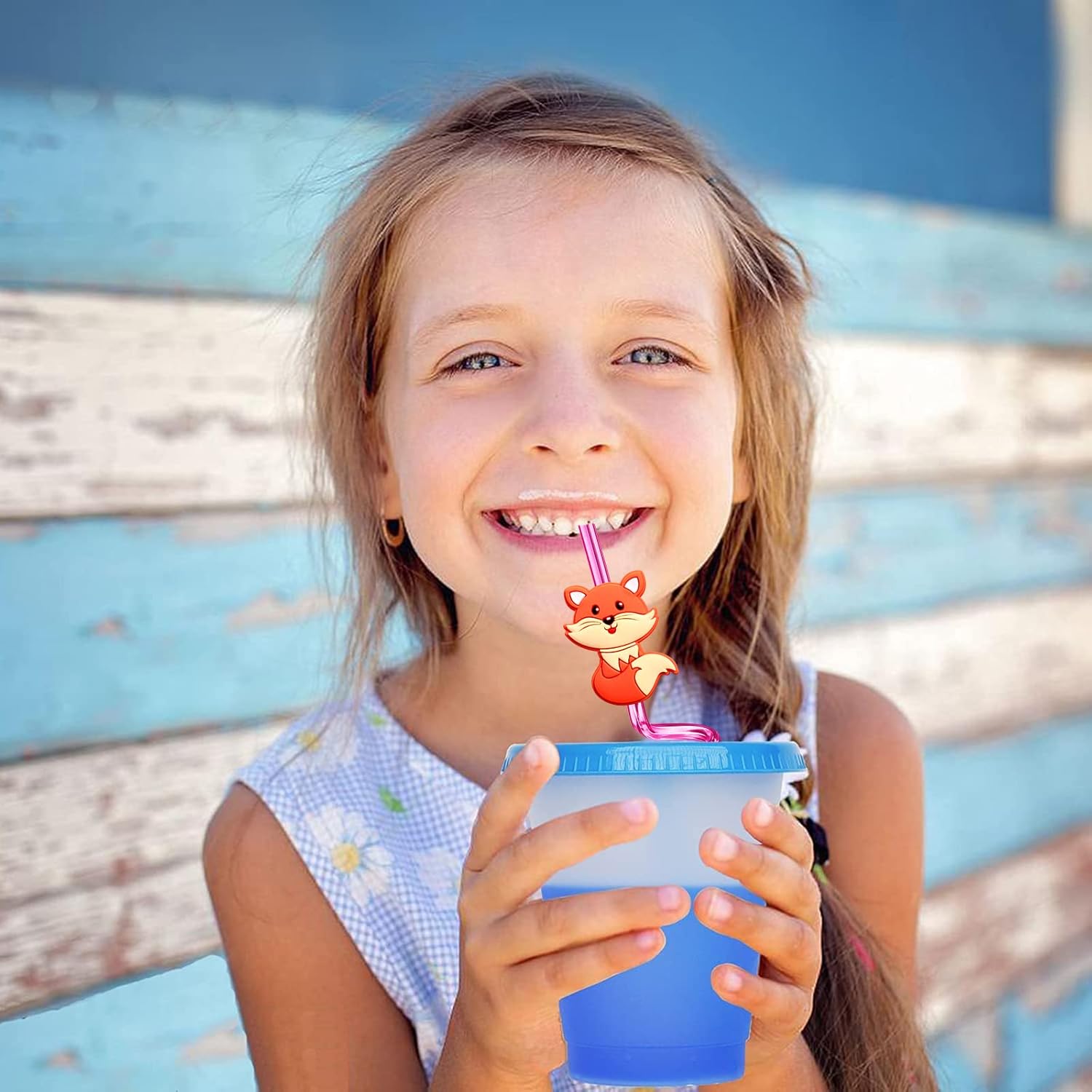24 Reusable Jungle Animal Straws with Brushes