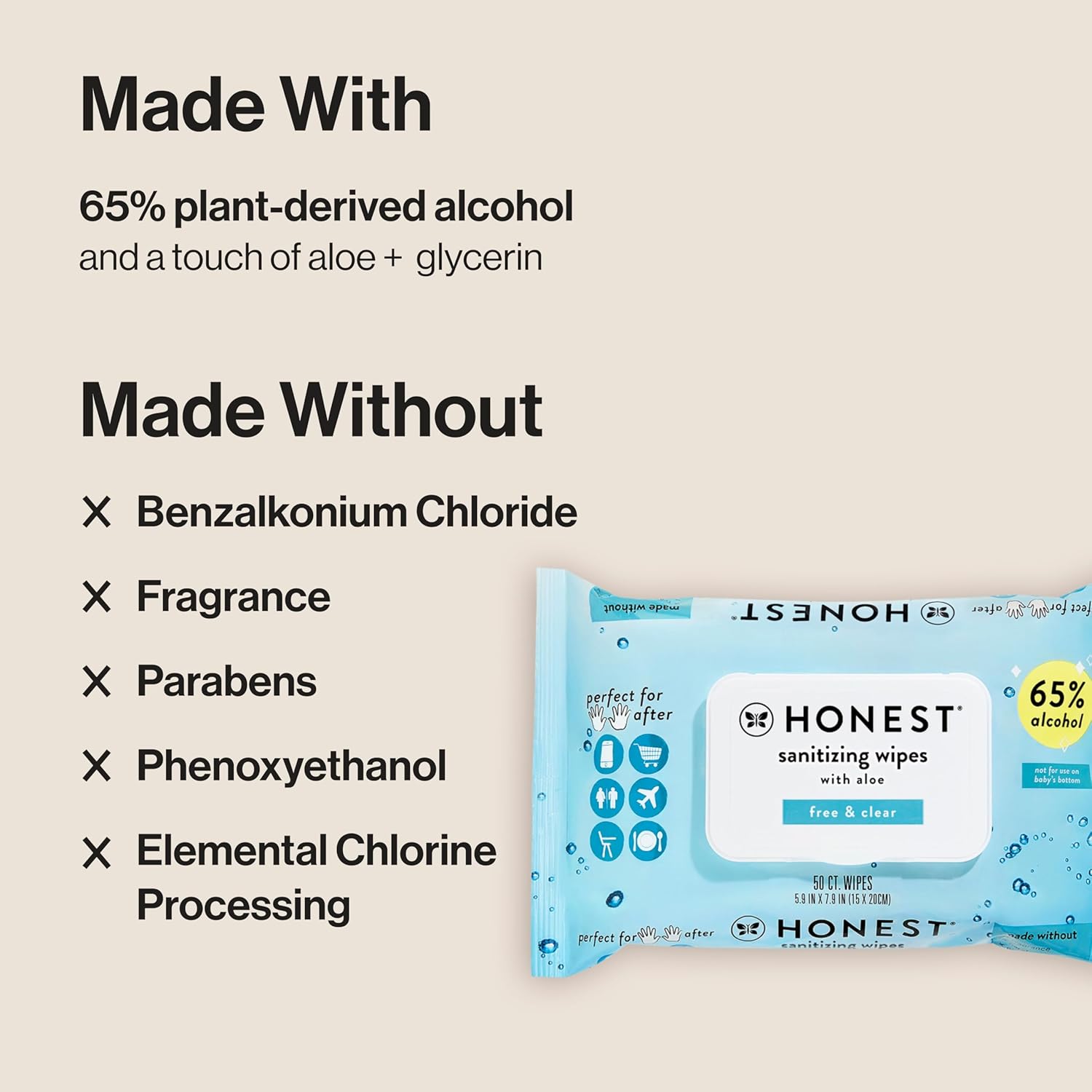 The Honest Company Fragrance Free Alcohol Wipes 150 Count