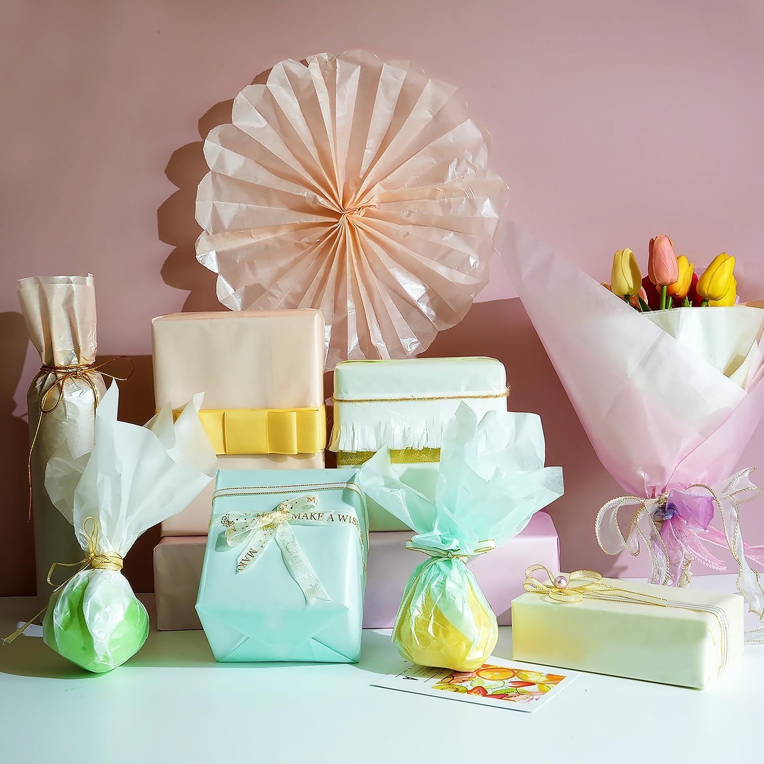 MAMUNU 105 Sheet Metallic Pastel Wrapping Tissue Paper 20x14 Inches