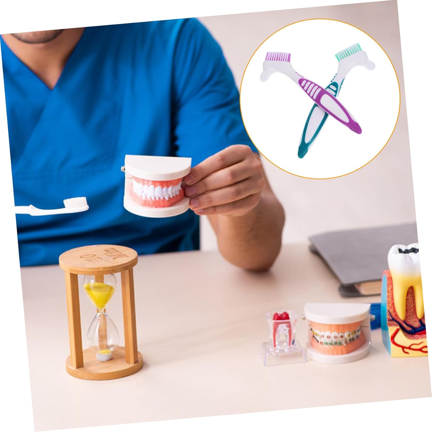 2Pcs Denture Brush Set with Ergonomic Handle and Dual-Sided Design