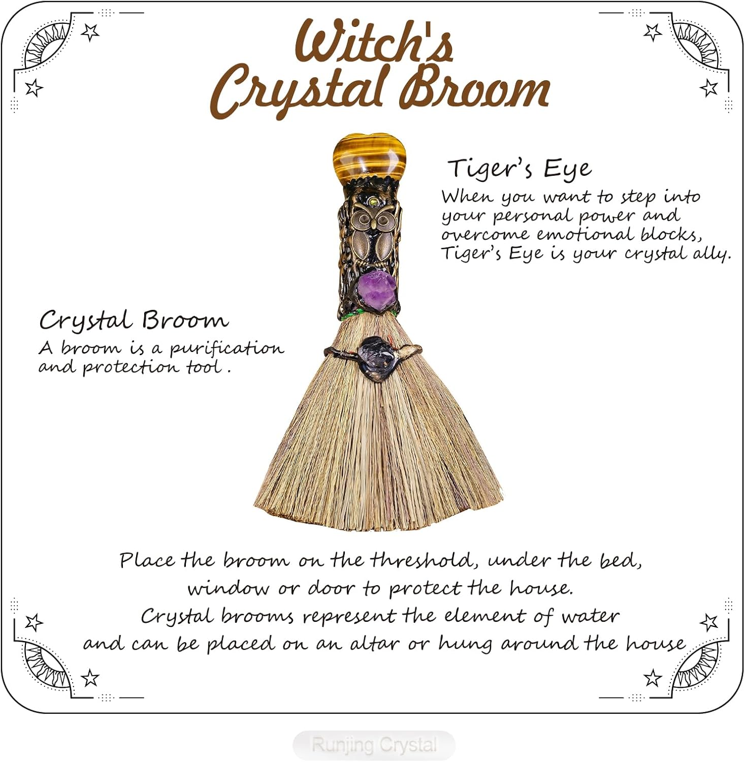 Tigers Eye Magic Broom - Natural Healing Crystal Home Decor