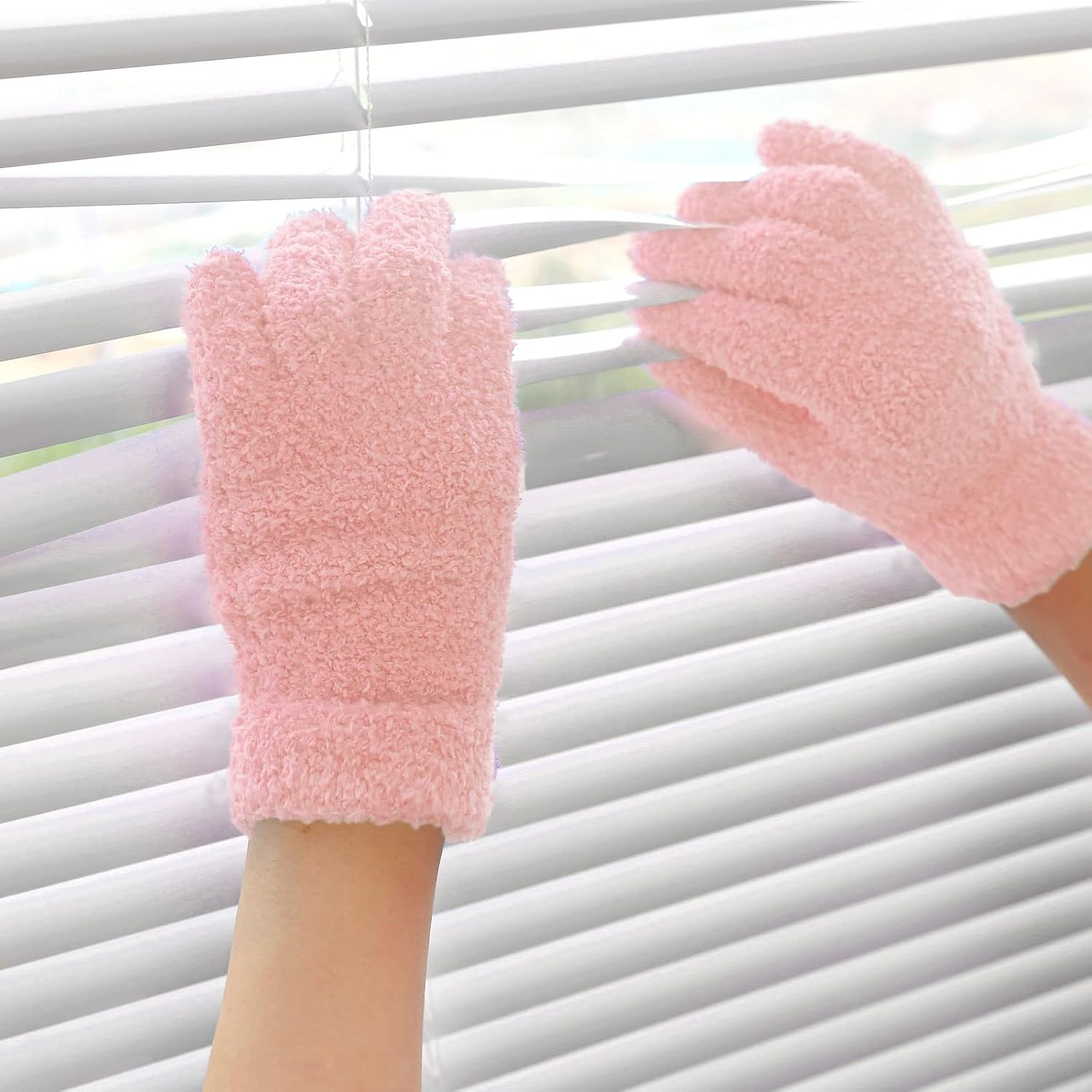 Evridwear Microfiber Dusting Gloves 2 Pairs Blue Pink