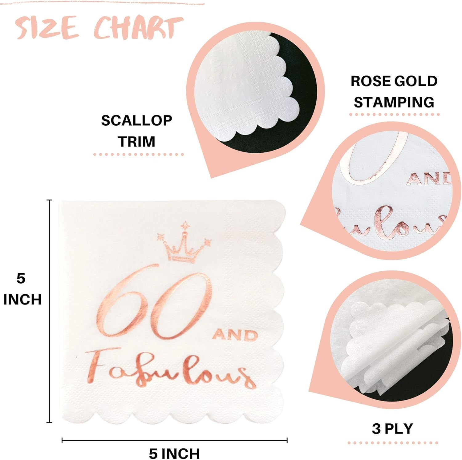 60 and Fabulous Cocktail Napkins Rose Gold
