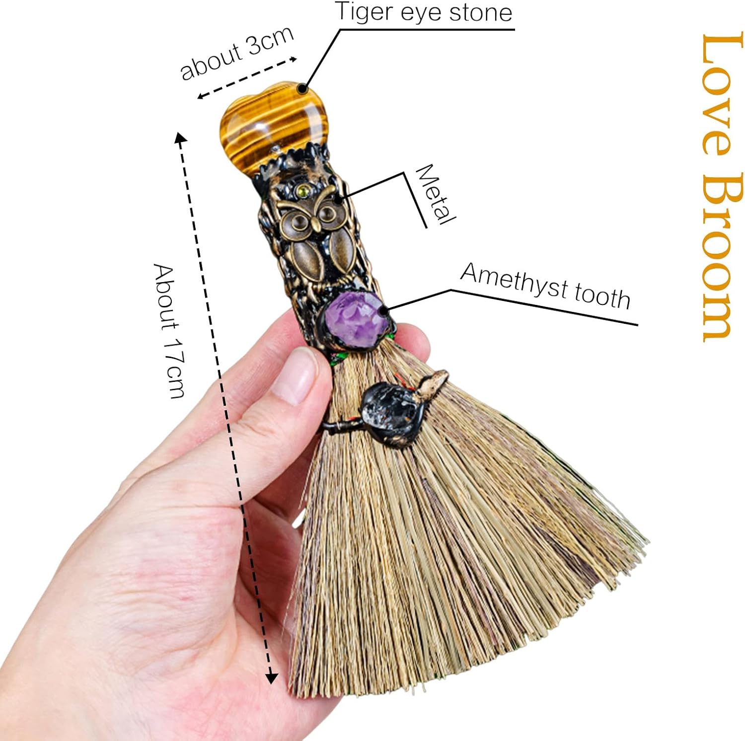 Tigers Eye Magic Broom - Natural Healing Crystal Home Decor