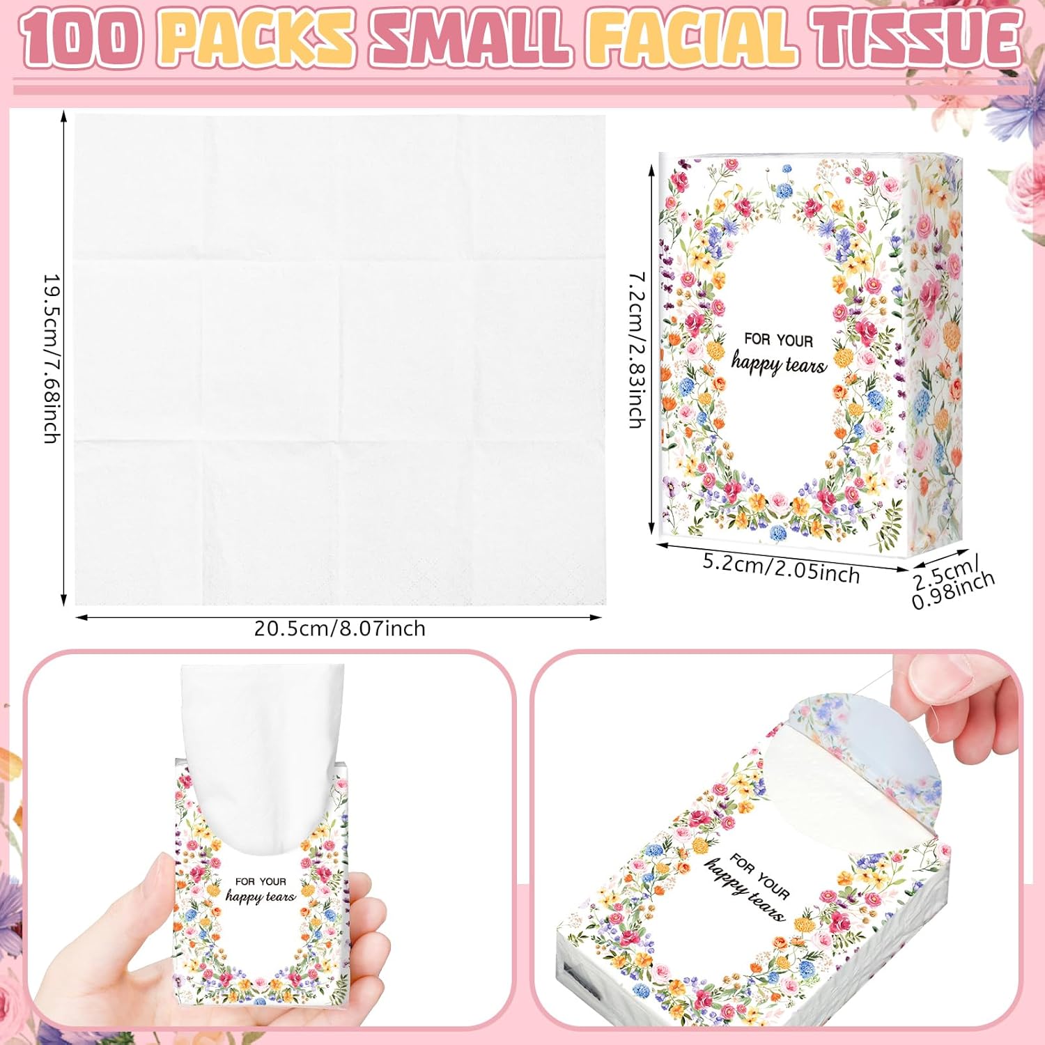 Therwen 100 Pack Wedding Tissues with 3 Ply Bright Design