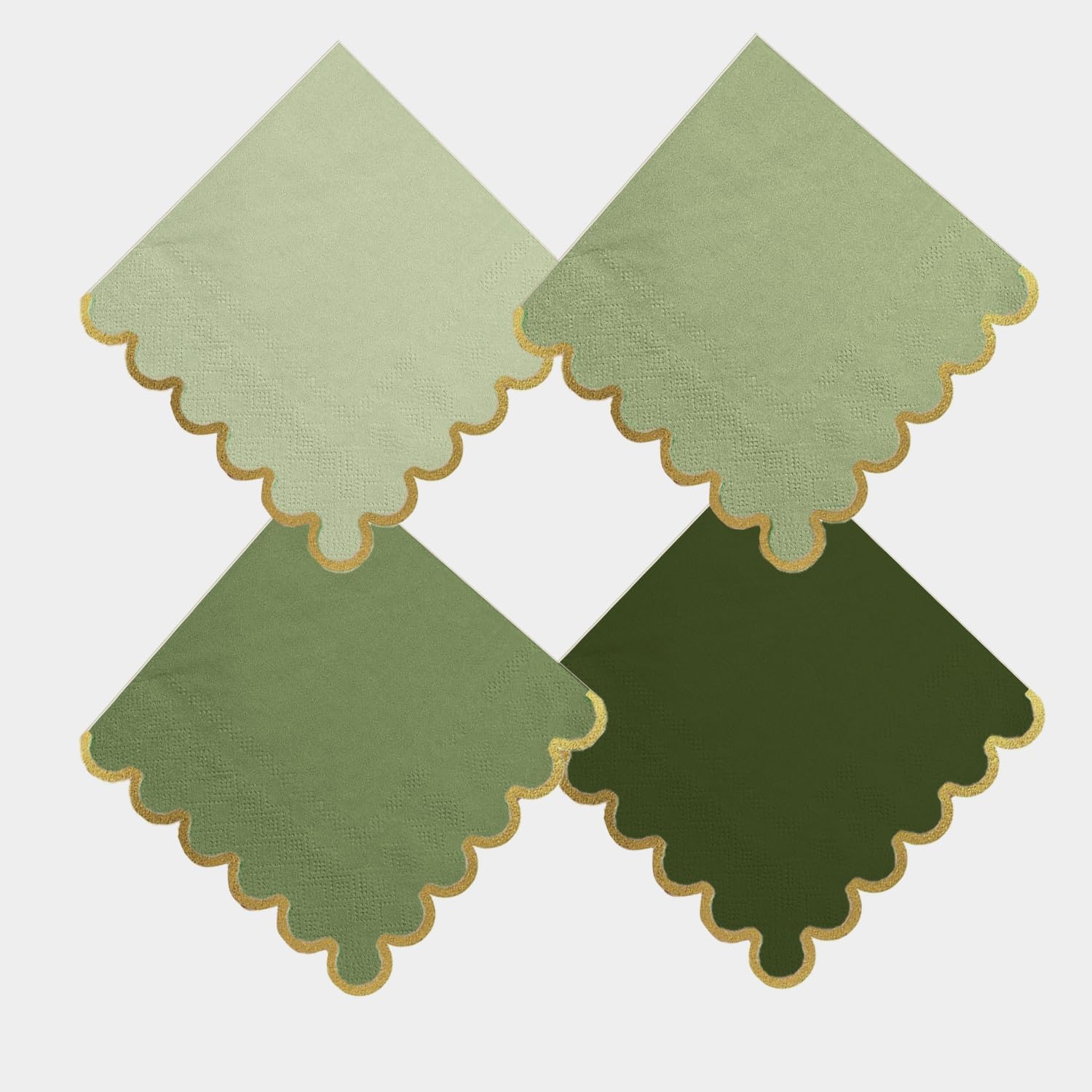 100 Pack Green Cocktail Napkins with Gold Foil Scalloped Edge