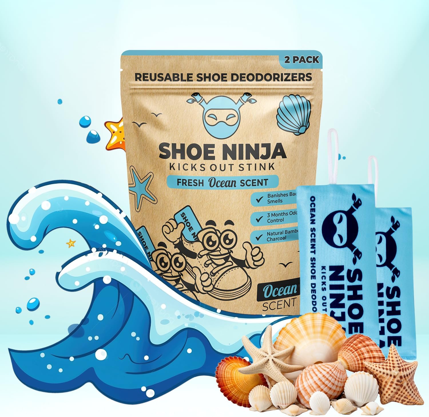 Shoe Ninja Deodorizer - Activated Charcoal Reusable 2 Pack