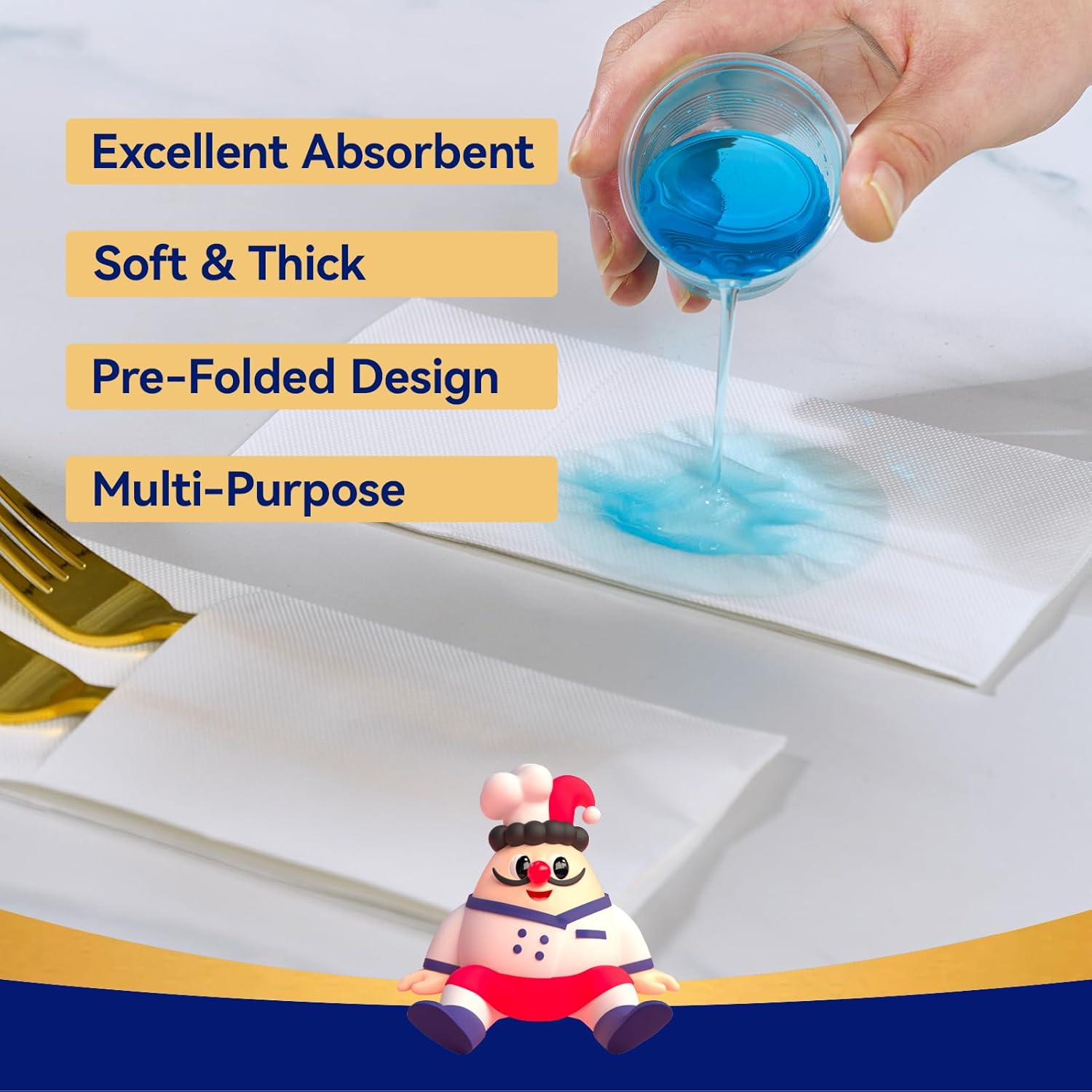 JOLLY CHEF Prefolded Paper Napkins with Pocket