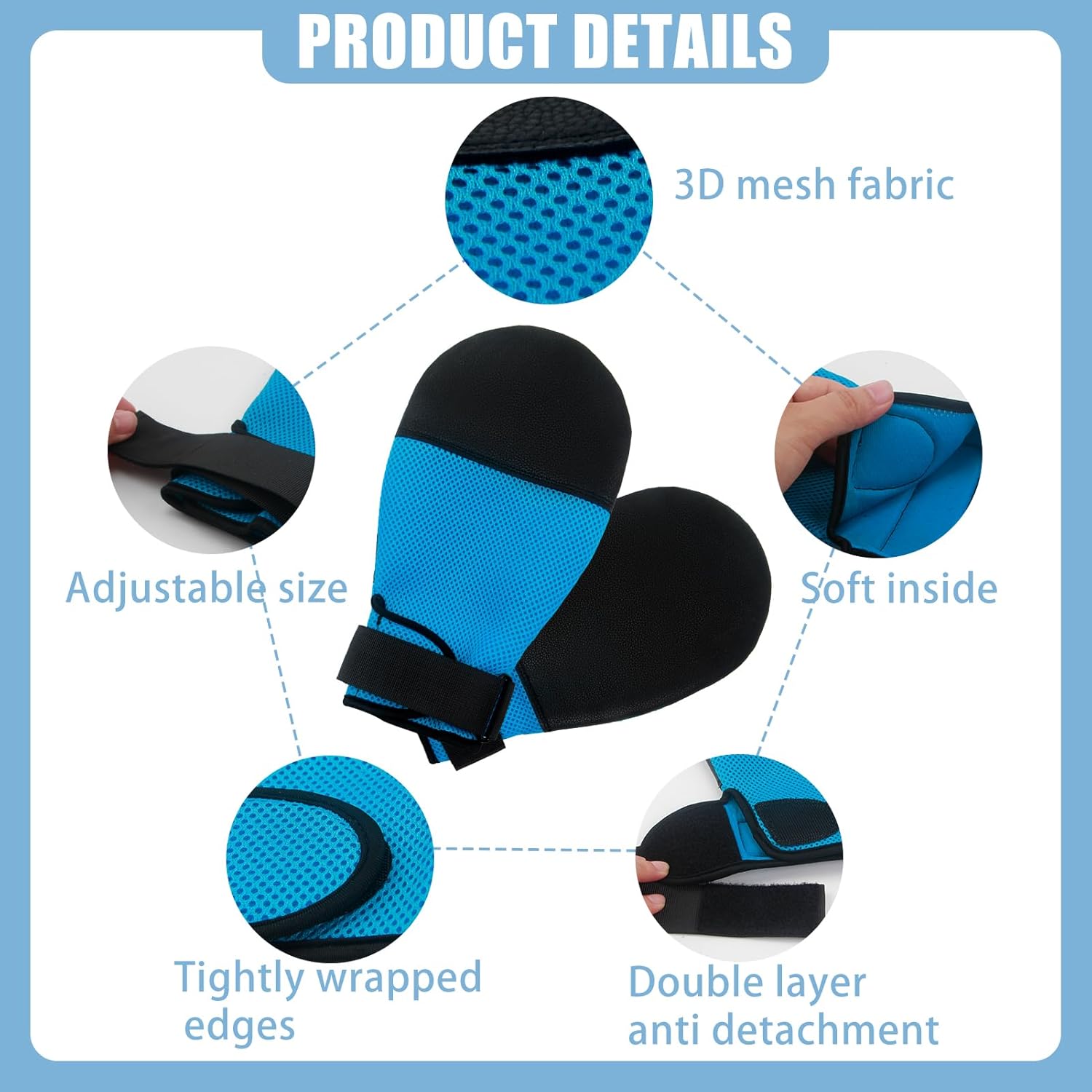 Dementia Restraint Gloves 2Pcs Reusable Hand Mitts for Elderly Patients