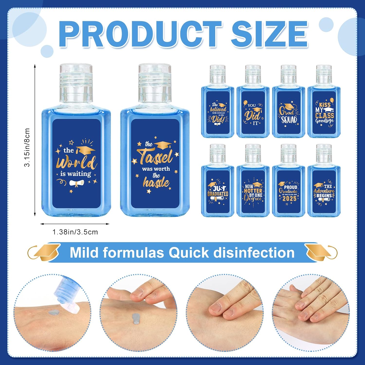 50 Pack Graduation Hand Sanitizer Travel Size Blue Gift Set