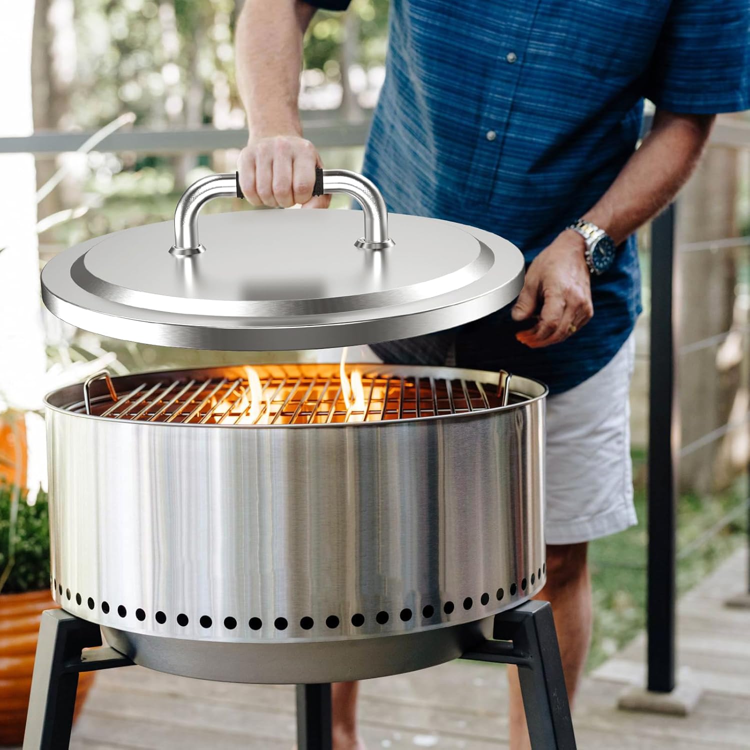 Uniflasy Fire Pit Lid for Solo Stove Yukon 27 Round Stainless Steel