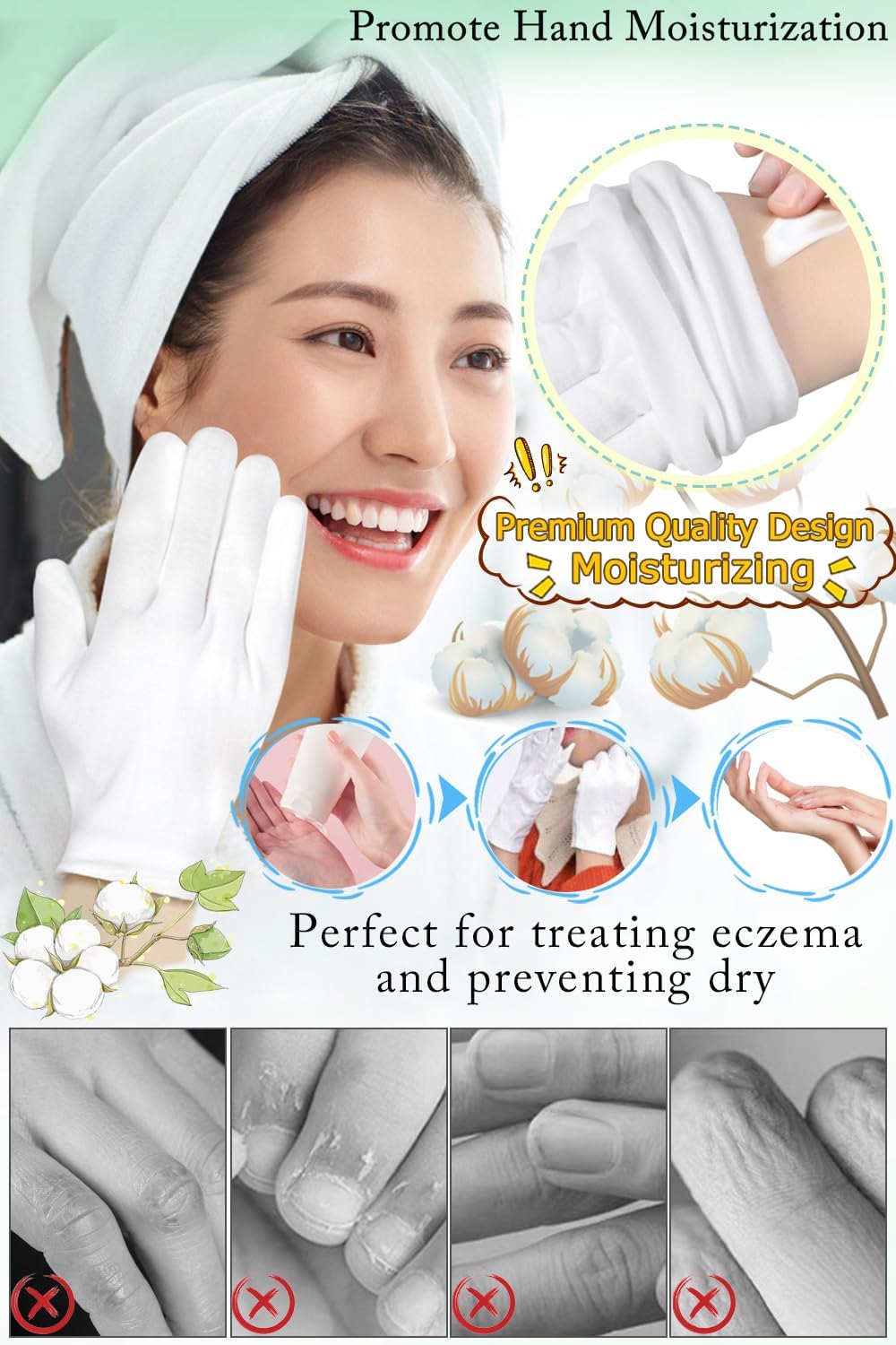 24 Pcs White Cotton Gloves for Dry Hands and Eczema
