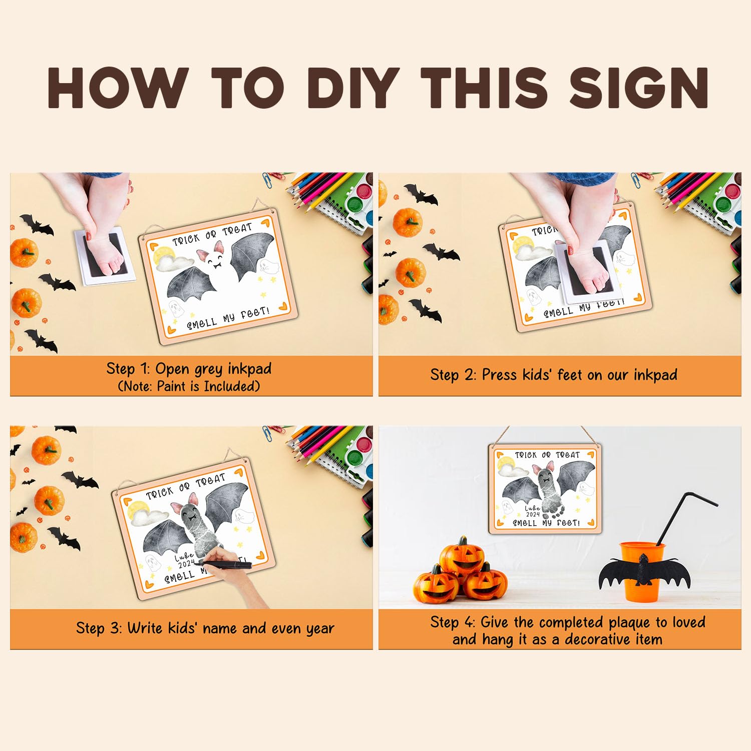DIY Babys First Halloween Sign with Footprint Pad