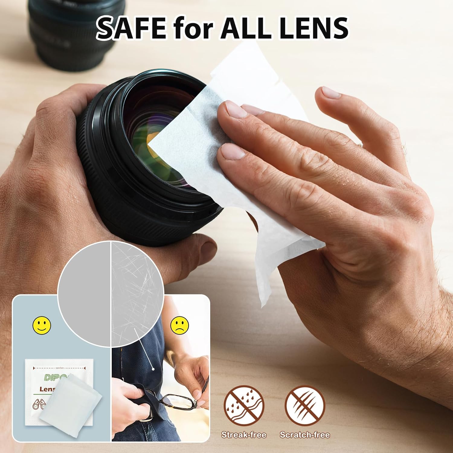 200 Count Pre-Moistened Lens Wipes for Eyeglasses and Camera Lenses