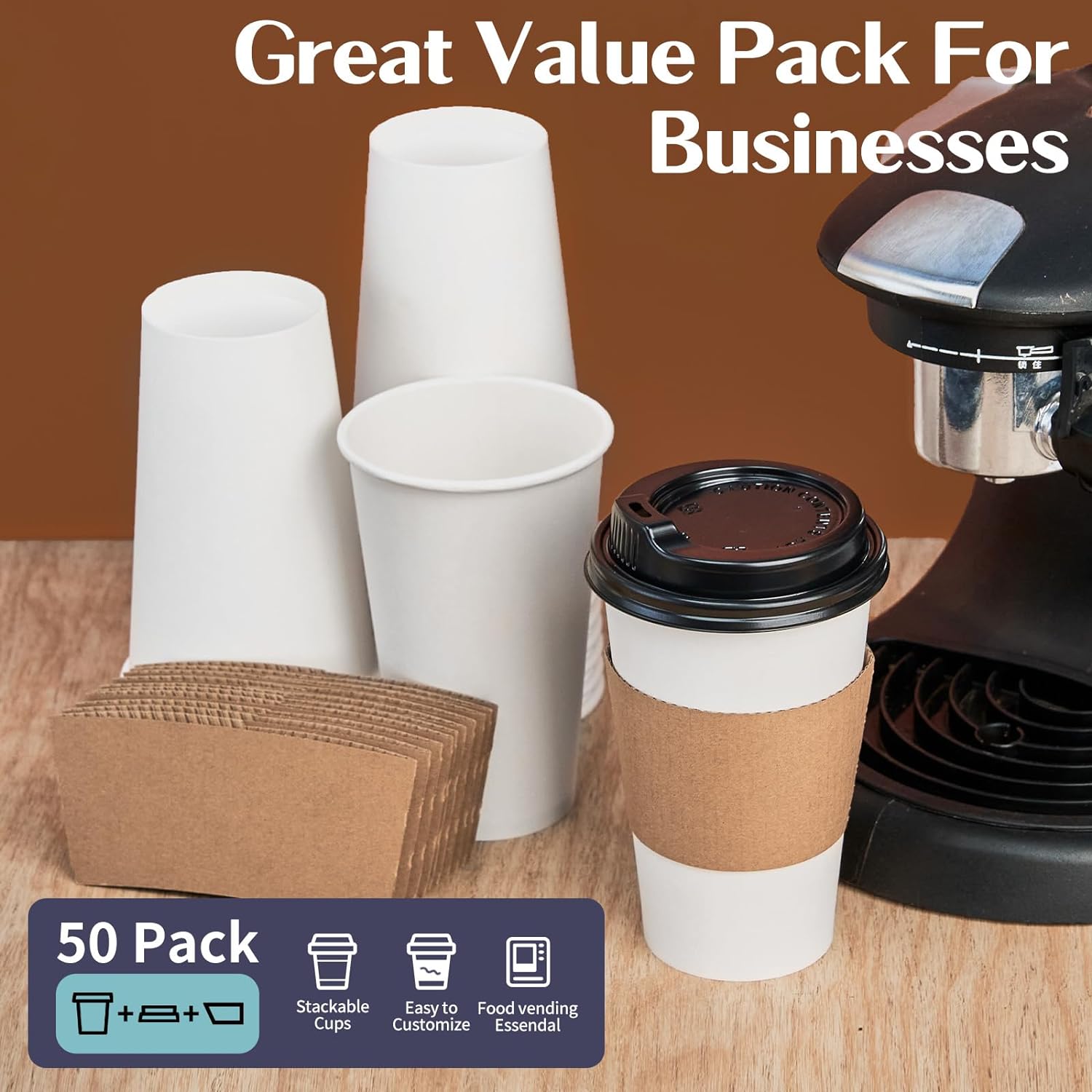 YEEHAW 16 oz Disposable Coffee Cups 50 Pack with Lids and Sleeves