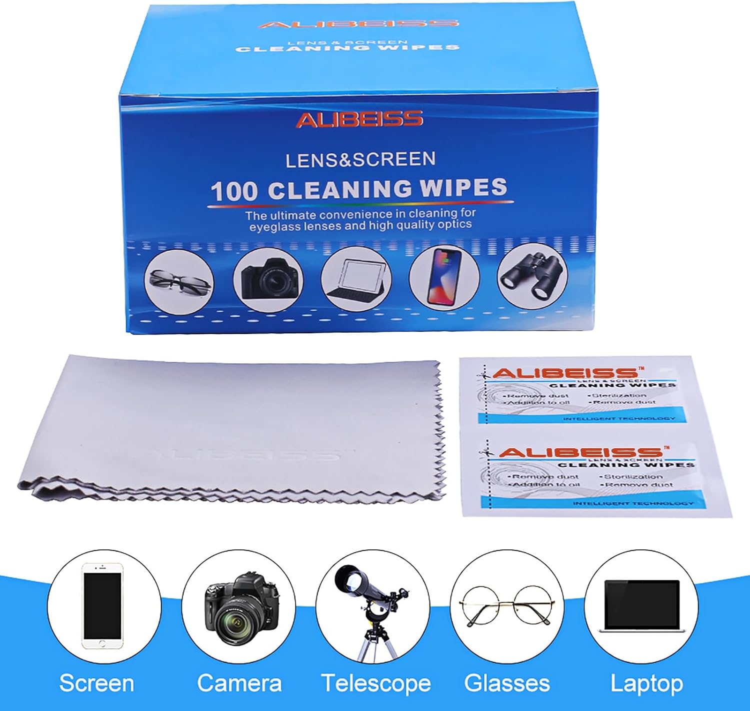 ALIBEISS Pre-Moistened Lens Wipes Pack of 100