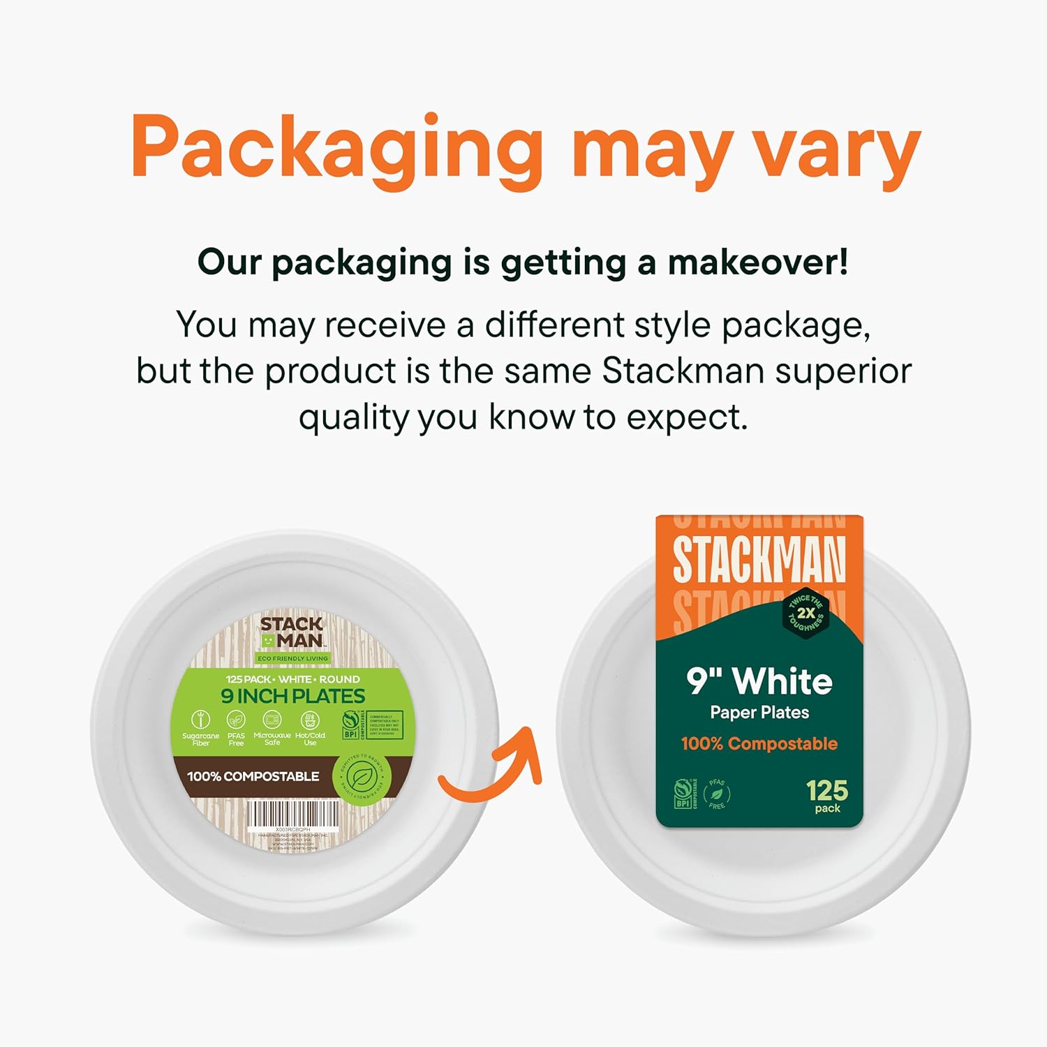 Stack Man 100 Compostable 9 Inch Paper Plates 125-Pack