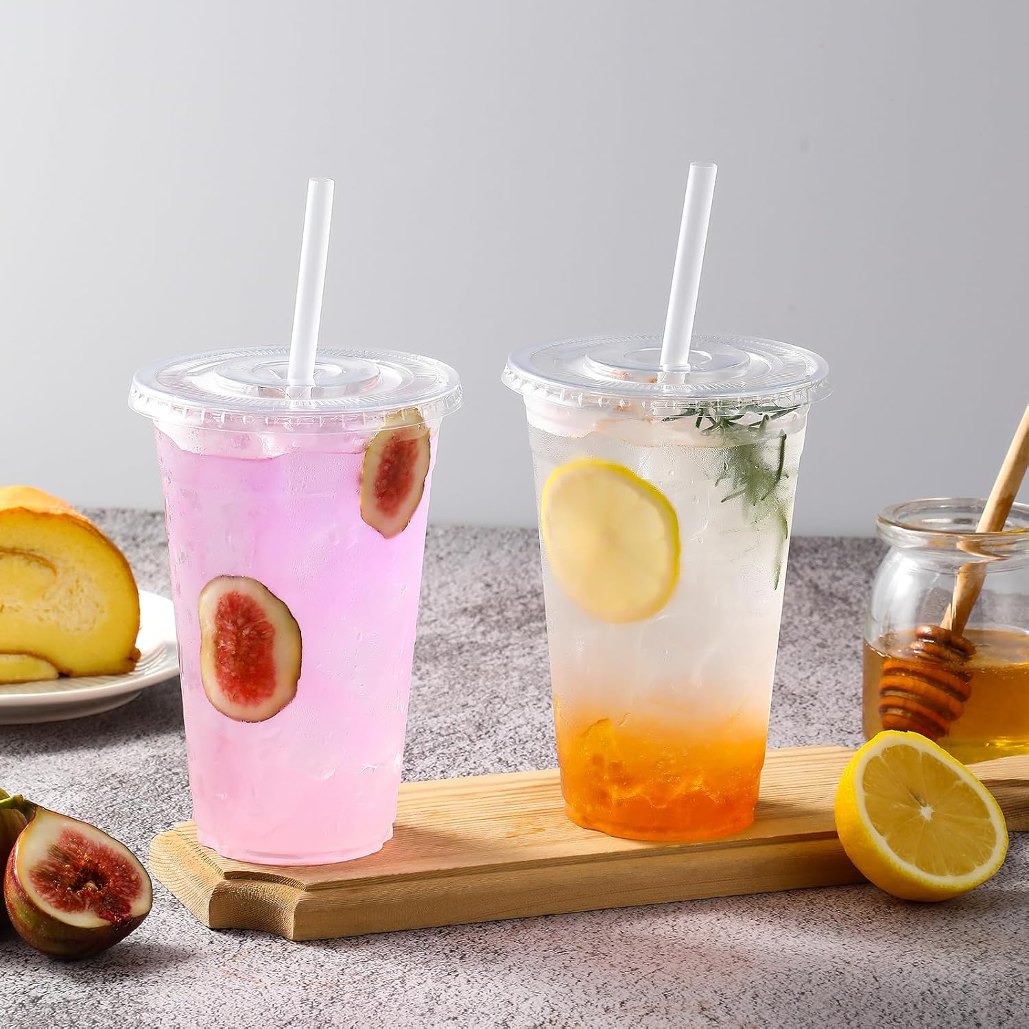 AOZITA 100 Pack 16 Oz Plastic Cups With Lids Straws