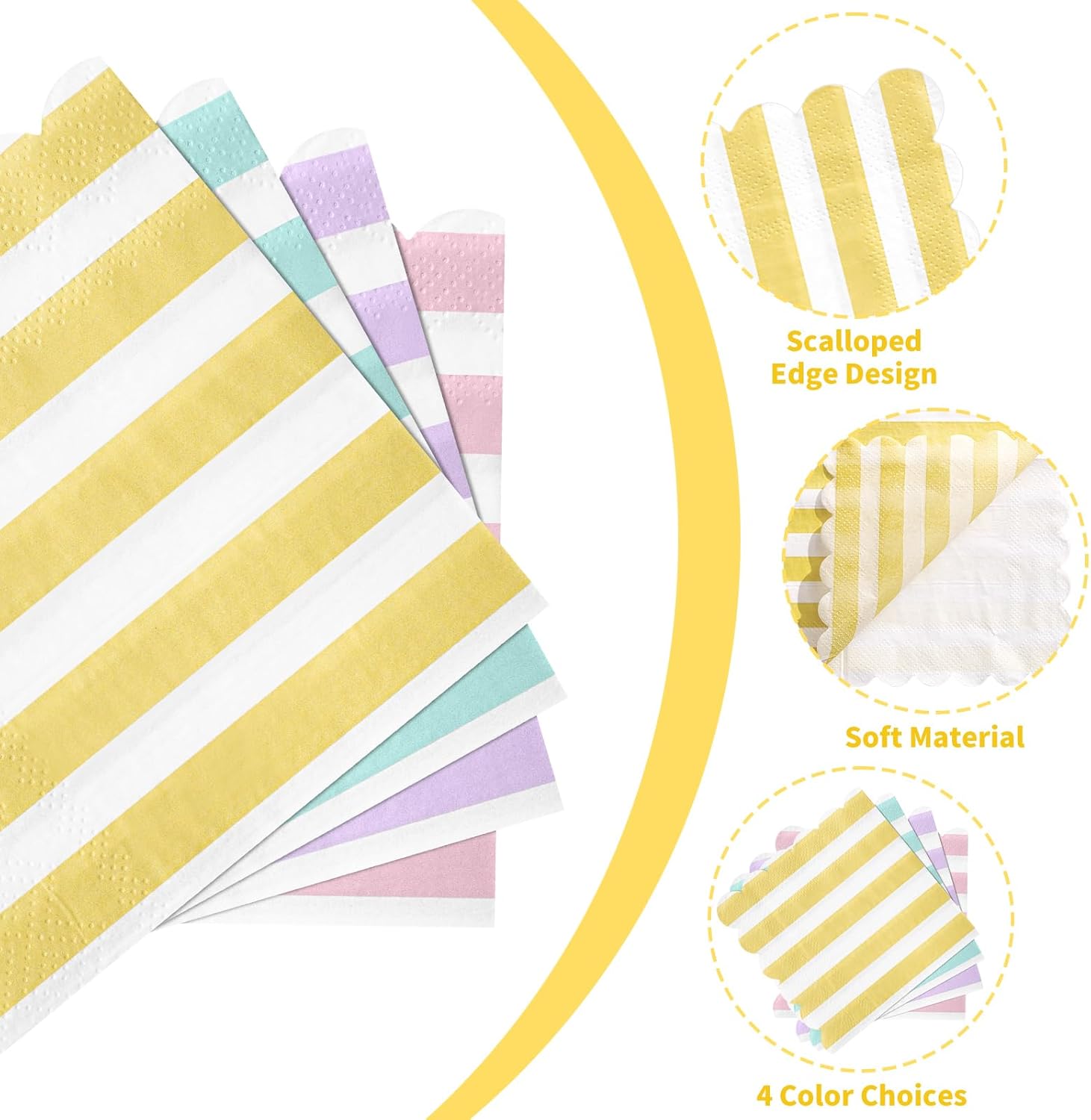 120 Pcs Striped Pastel Napkins 5x5 Inch Scalloped