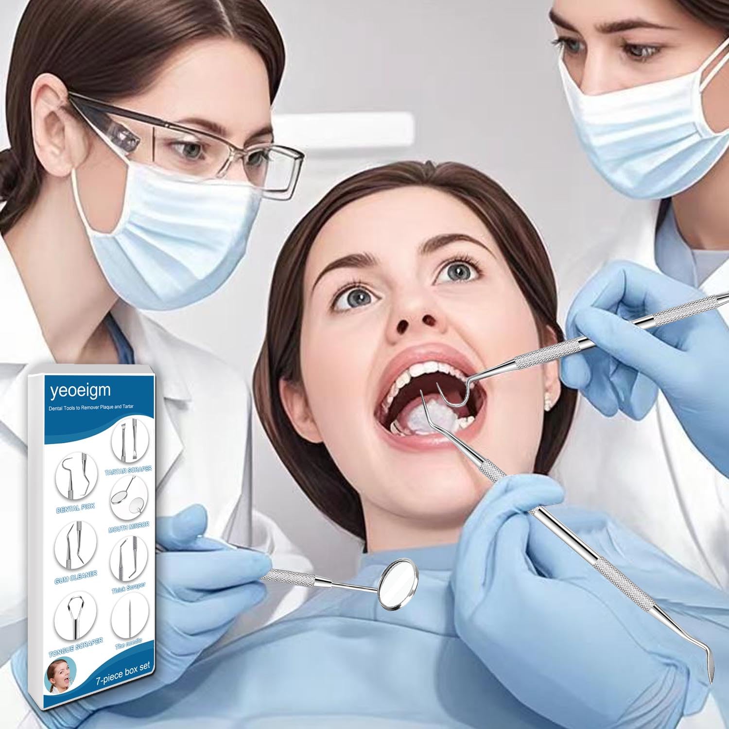7pcs Dental Tools Kit with Case for Teeth Cleaning