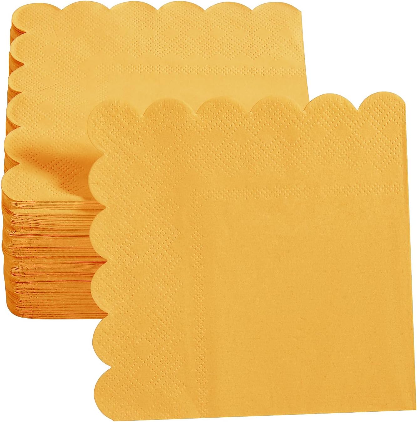 100 Pack 2 Ply Scalloped Edged Cocktail Napkins Yellow