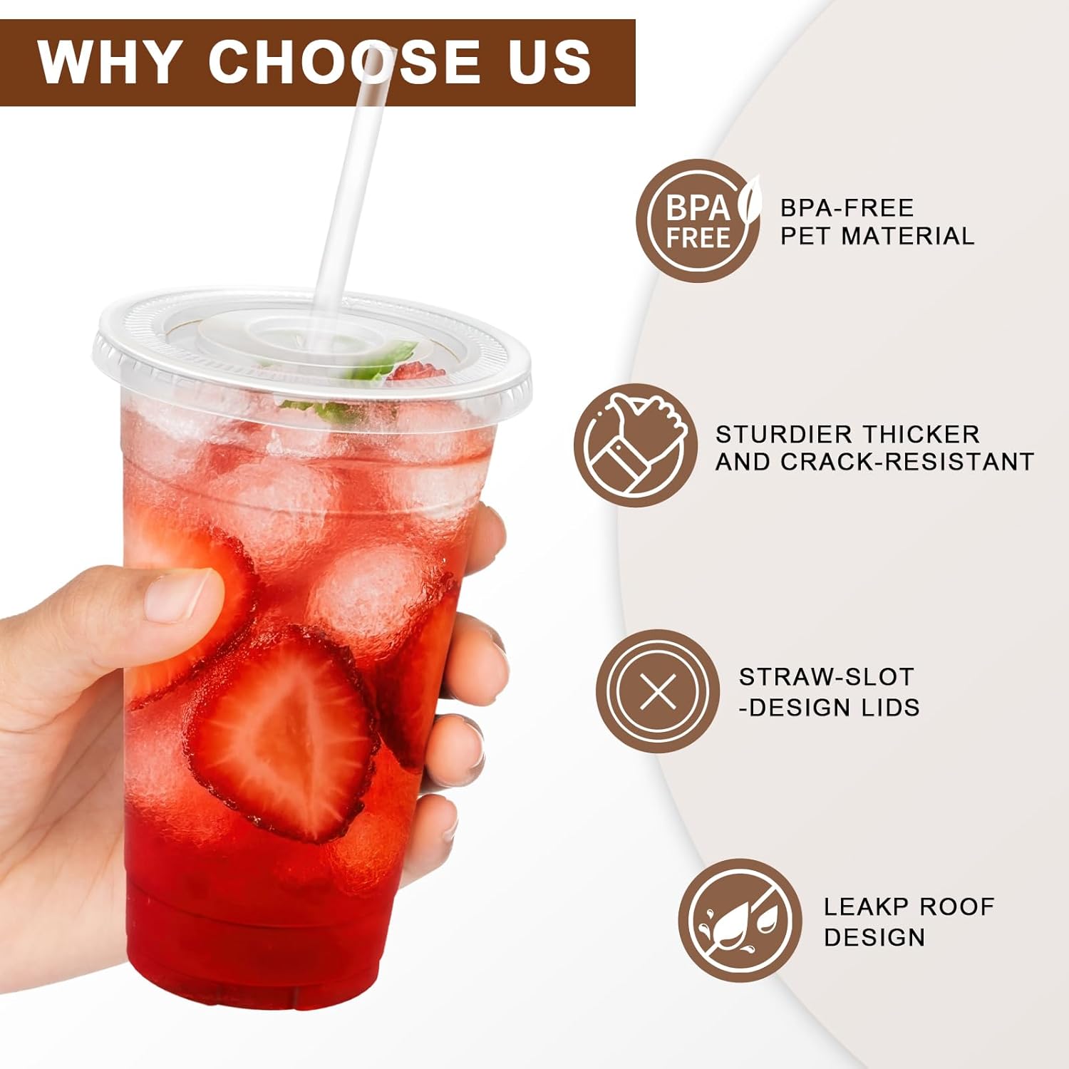 Lamosi 100 Pack 20 OZ Clear Plastic Cups with Lids and Straws