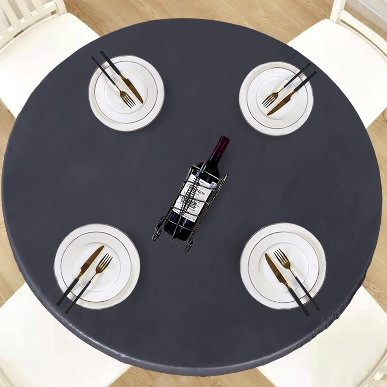 Lushvida Round Vinyl Waterproof Tablecloth Grey
