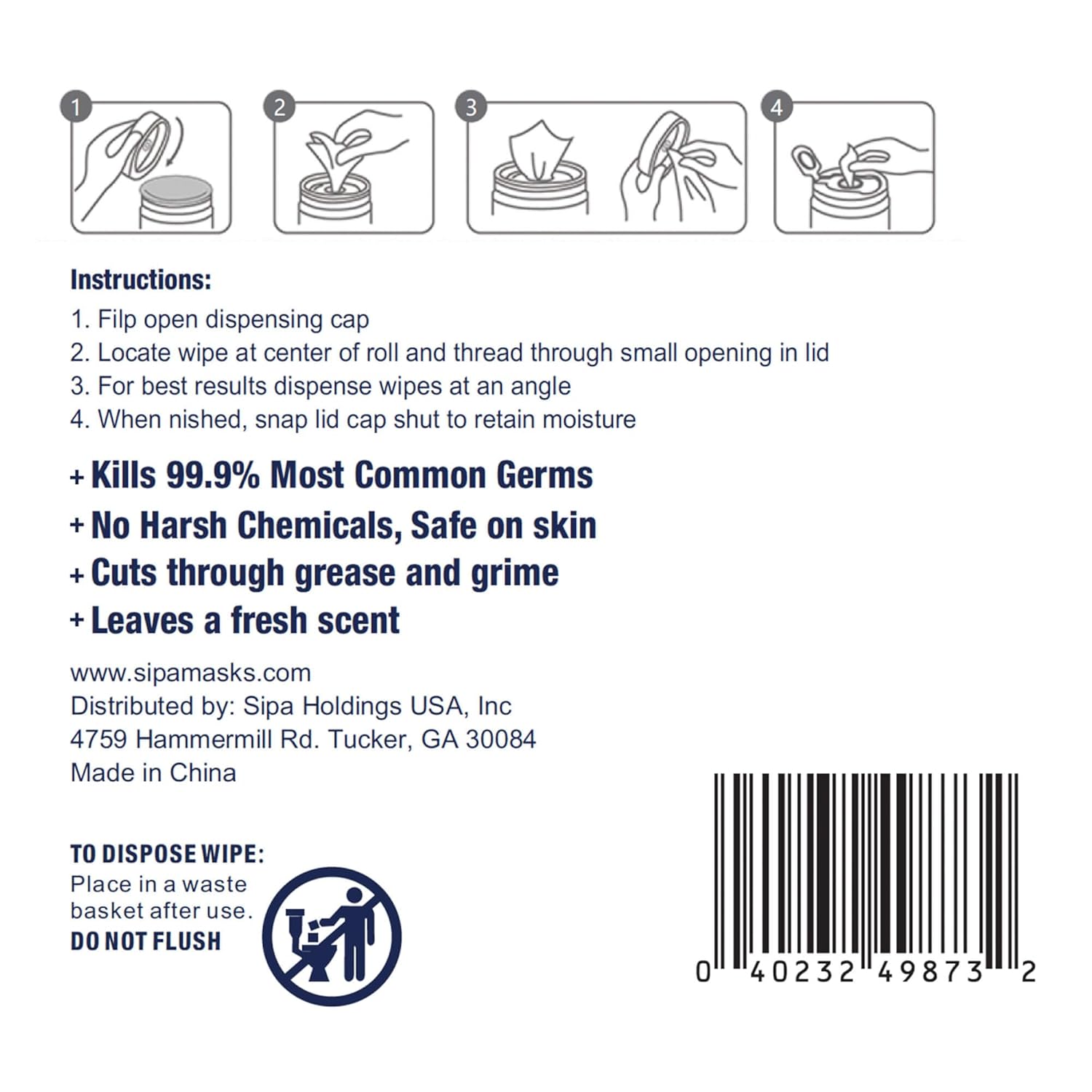 SIPA Hand Sanitizing Wipes 100 Count 4 Canisters