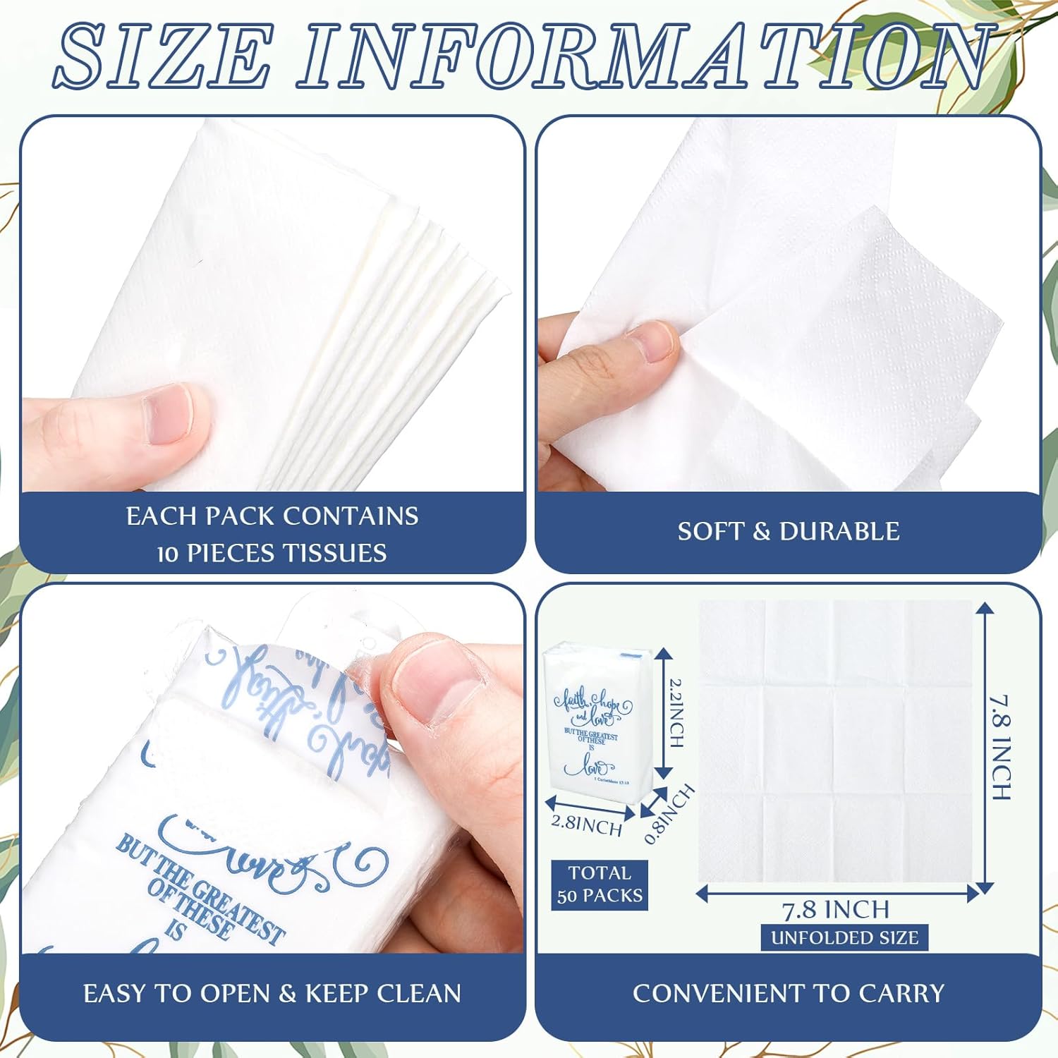 Spiareal 50 Pcs Blue Pocket Wedding Tissues