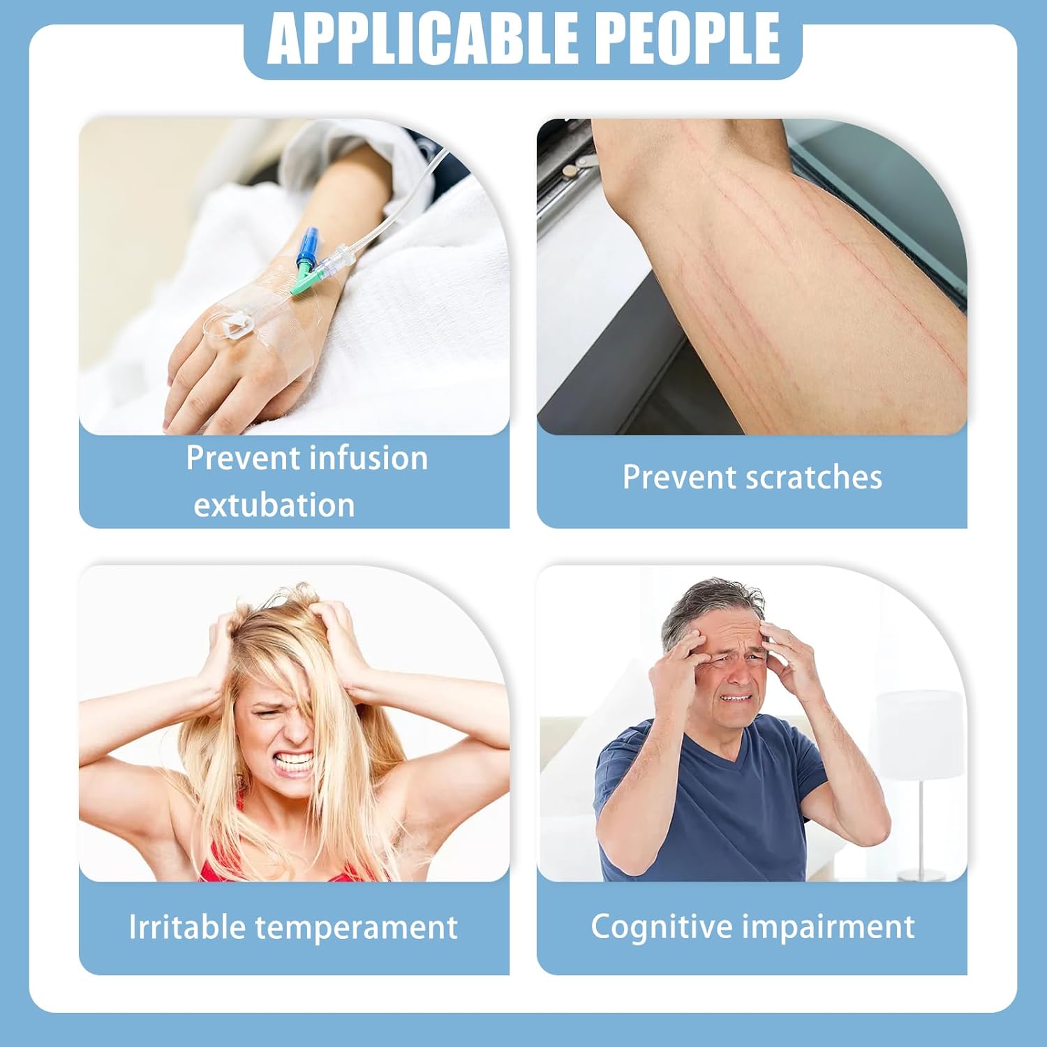 Dementia Restraint Gloves 2Pcs Reusable Hand Mitts for Elderly Patients