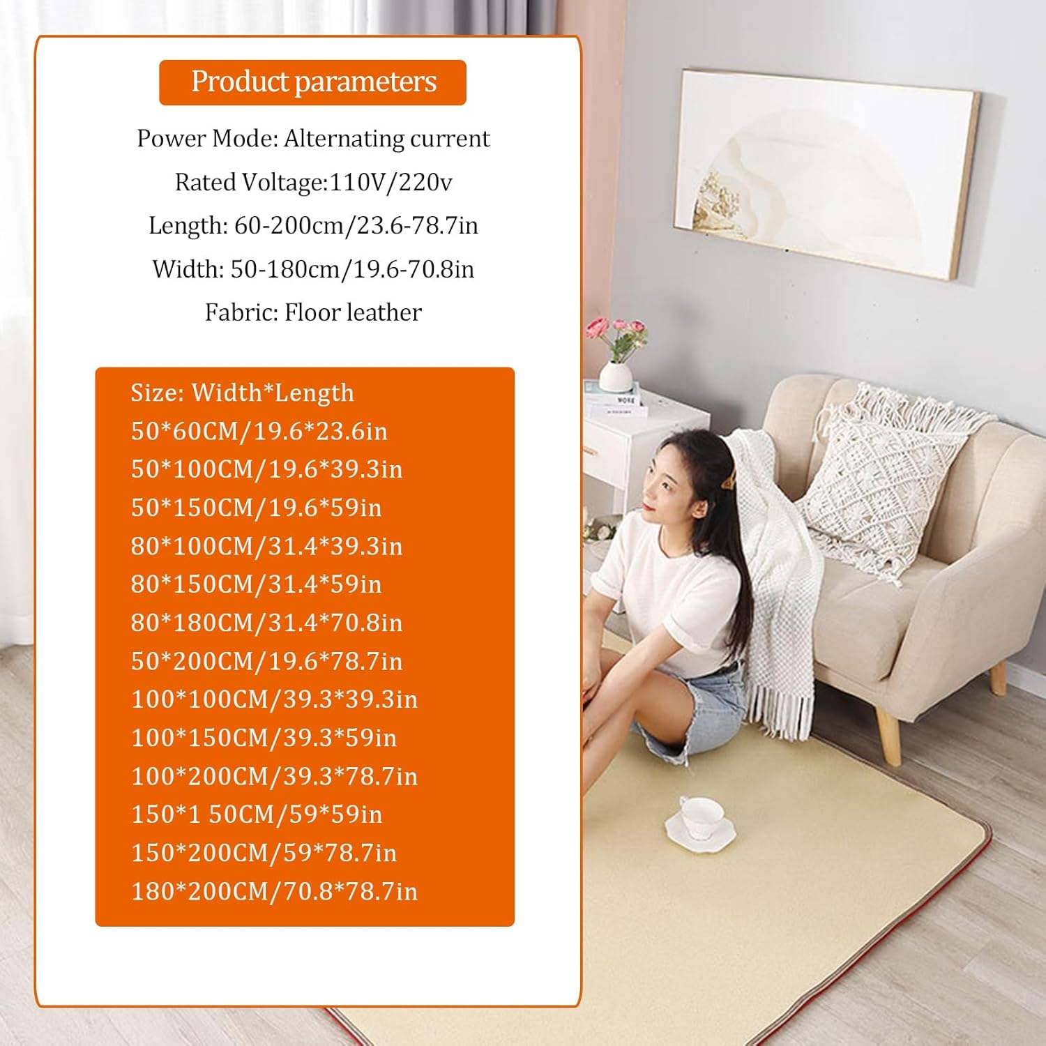 Electric Heating Carpet with 60 Level Thermostat and 12 Hour Timer