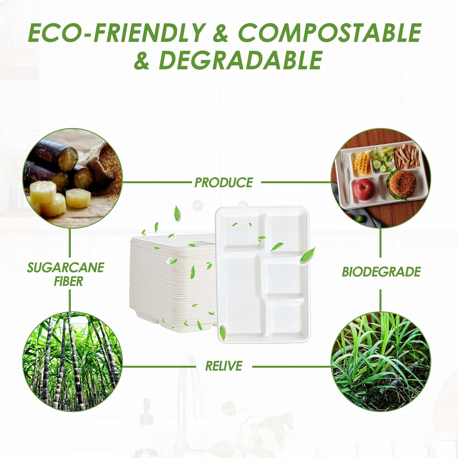 Vplus 100 Compostable 5 Compartment Plates 100 Pack