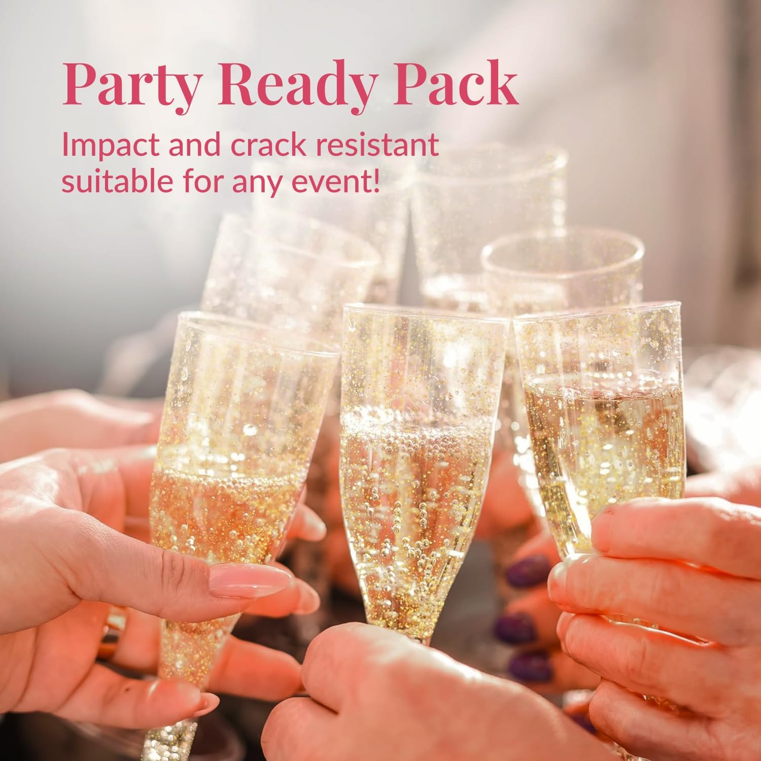 Prestee 24 Plastic Champagne Flutes - Gold Disposable Cocktail Glasses