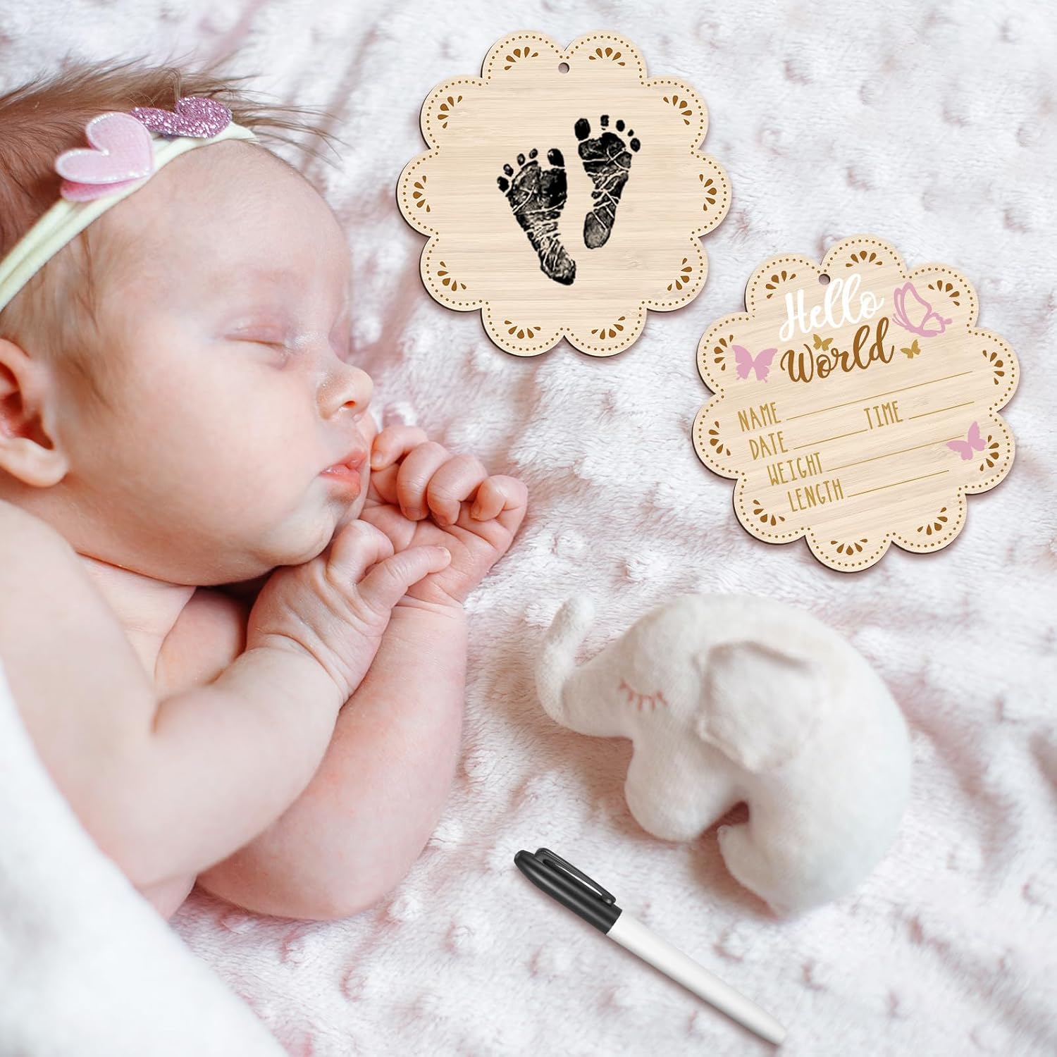 Thyle Baby Announcement Wooden Sign with Marker Pen and Ink Pad