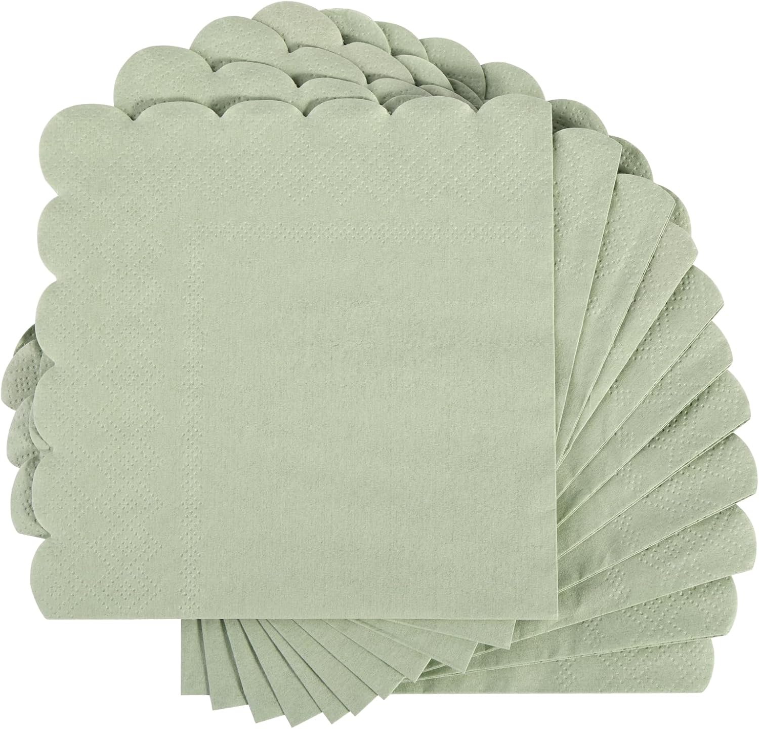 100 Pcs Sage Green Scalloped Napkins